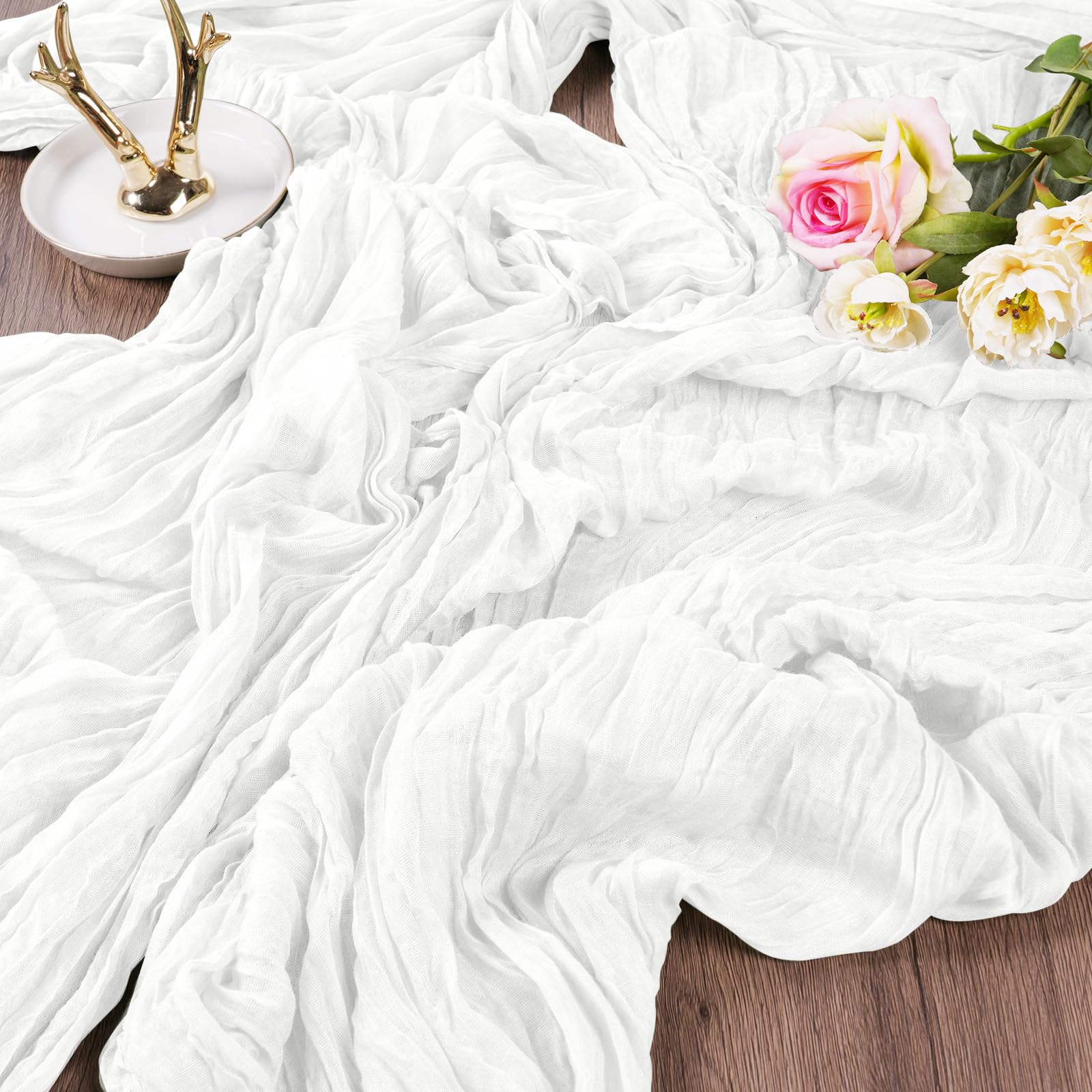AUAUY Seihtuch Tischläufer, Käsetuch Tischläufer, Boho Gaze Käsetuch Tischläufer Rustikaler Durchsichtiger Läufer, Tischdecke für Boho Hochzeit Dekoration Geburtstagsparty