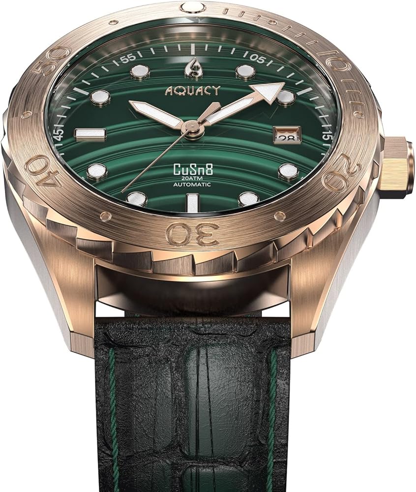 Amazon.com: Aquacy Bronze CuSn8 Men's Malachite Watch Automatic