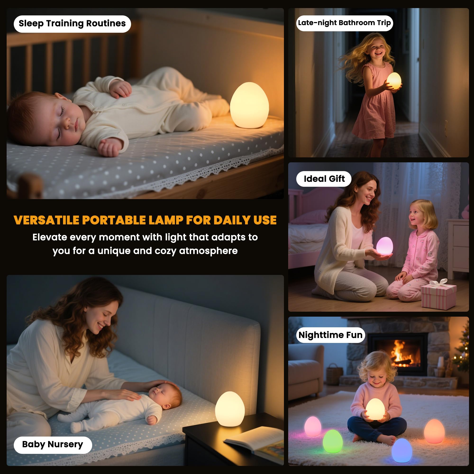 Luce notturna per bambini: 16 colori cangianti in silicone a forma di uovo per asilo, luce notturna ricaricabile touch per bambini con timer e mermory, dimmerabile, luce notturna portatile per