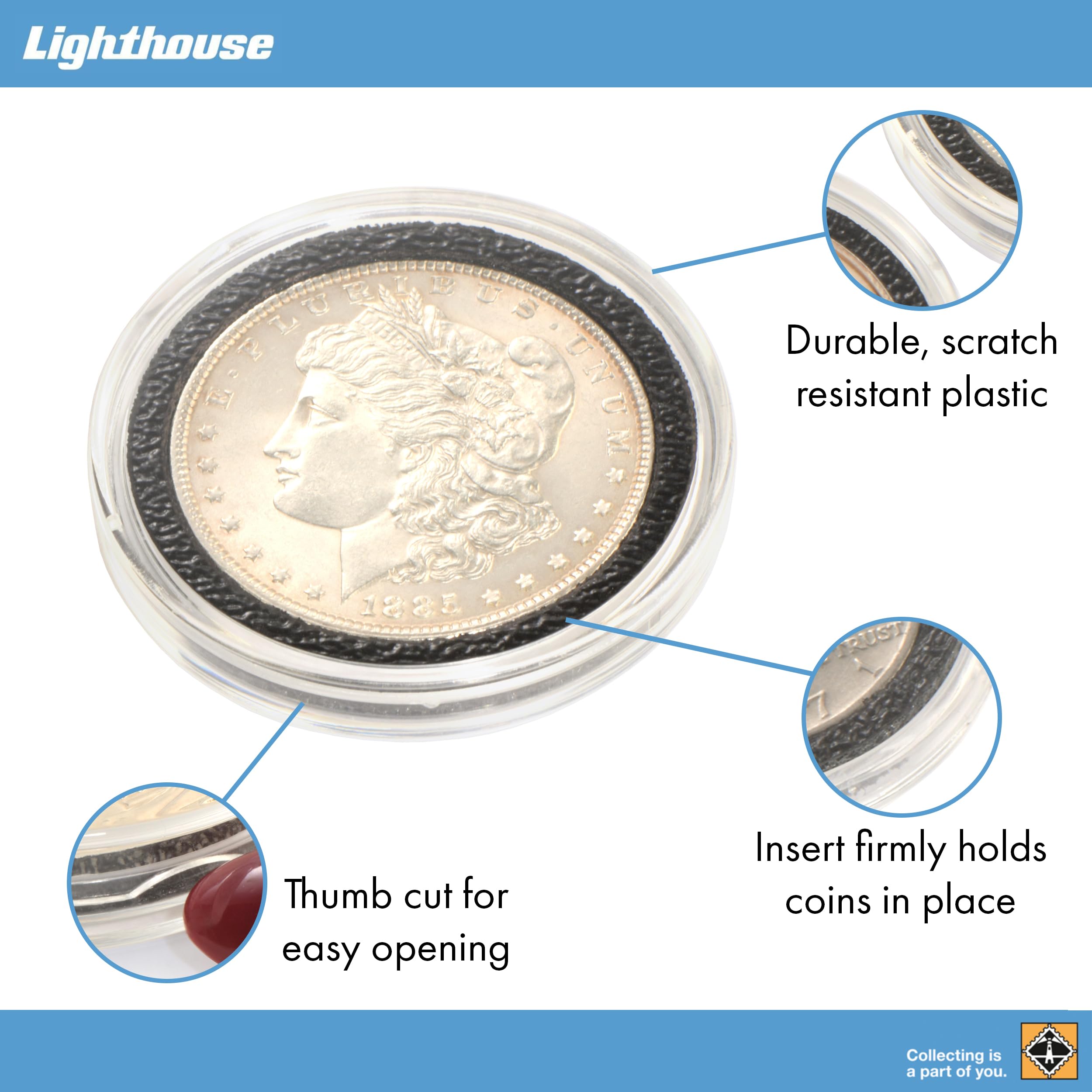 Lighthouse - Ultra Round Coin Capsules with INTERCEPT Technology Corrosion Protection for 33 mm Coins - Pack of 10