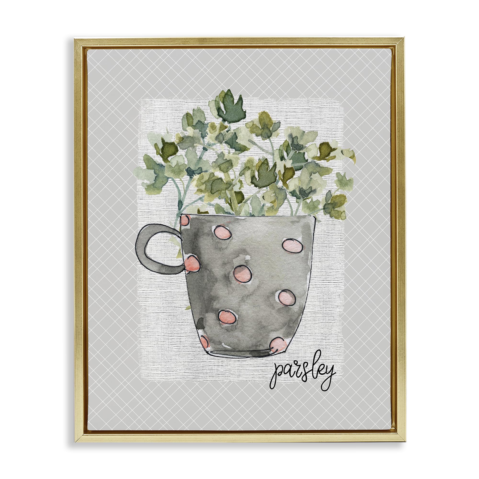 Stupell Industries Metallic Gold (Matte) 'Parsley Herb Mug'| Floating Frame Canvas Art
