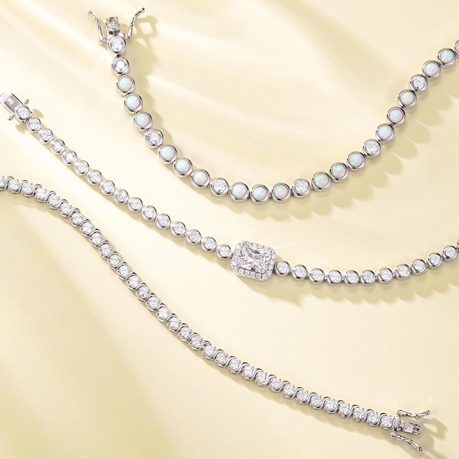 FANCIME 925 Sterling Silver Tennis Bracelet Round Opal Turquoise Cabochon-Cut 4mm Gemstone Bracelet Fine Jewelry Birthday Gifts for Women Mom Wife Her 7" - Image 3