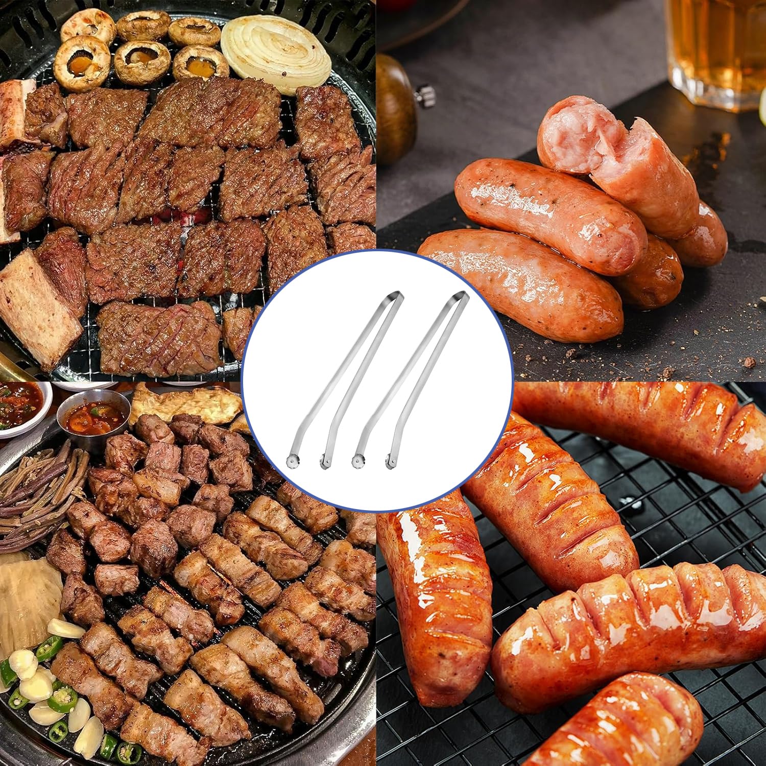 Pince Barbecue à Roulette,2 Pièce Pince a Barbecue,Ustensiles Barbecue,Pince Barbecue Longue,Pour le Tournage des Saucisses,Isolation Thermique,Pince Barbecue Roulette
