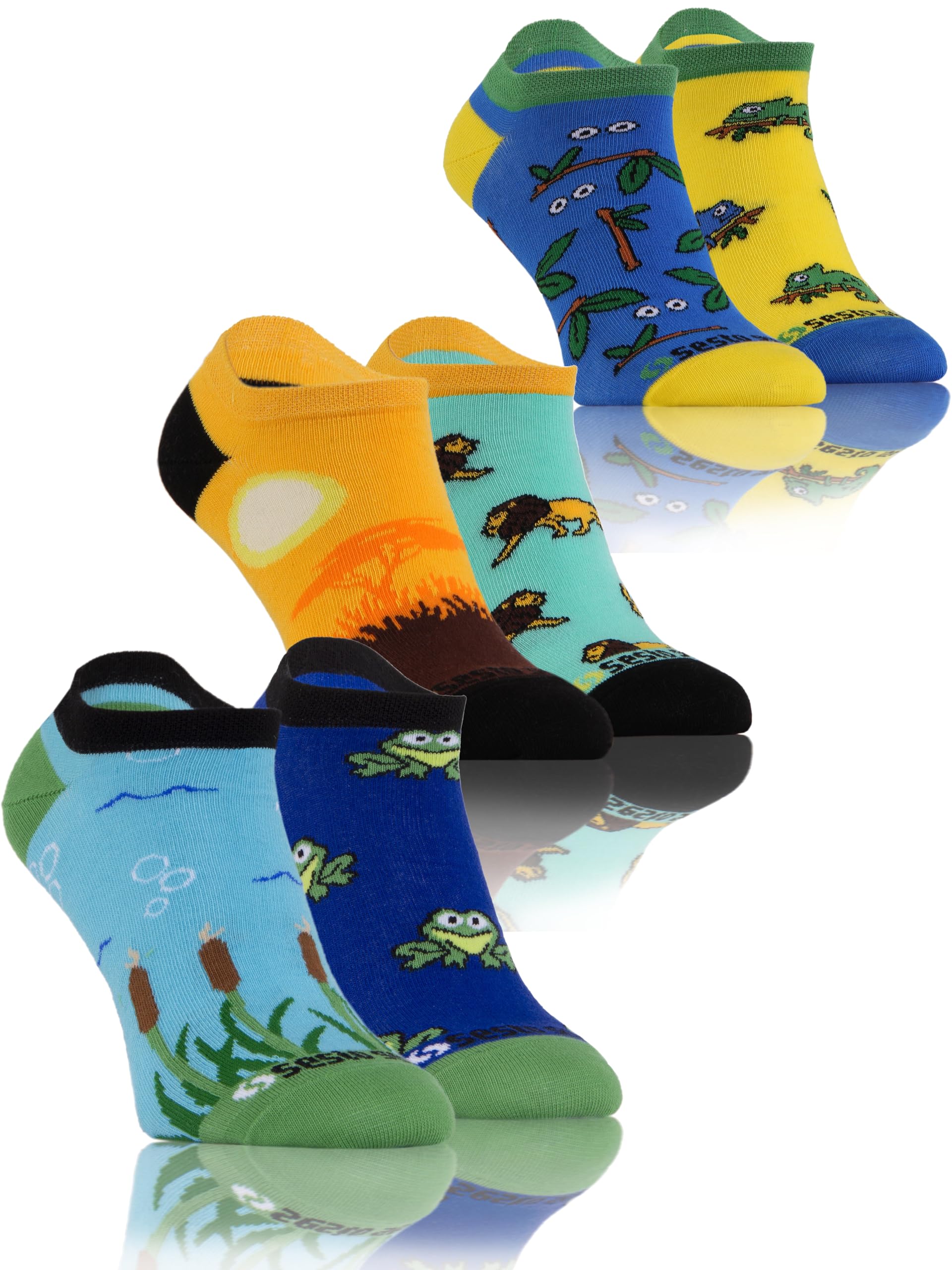 Sesto Senso Sneakers Socks Crazy Funny Colorful Cotton Women Men 3 Pack Patterned Mismatched Funky Frog Chameleon Lion 7-10/39-42 ANIMALS 2