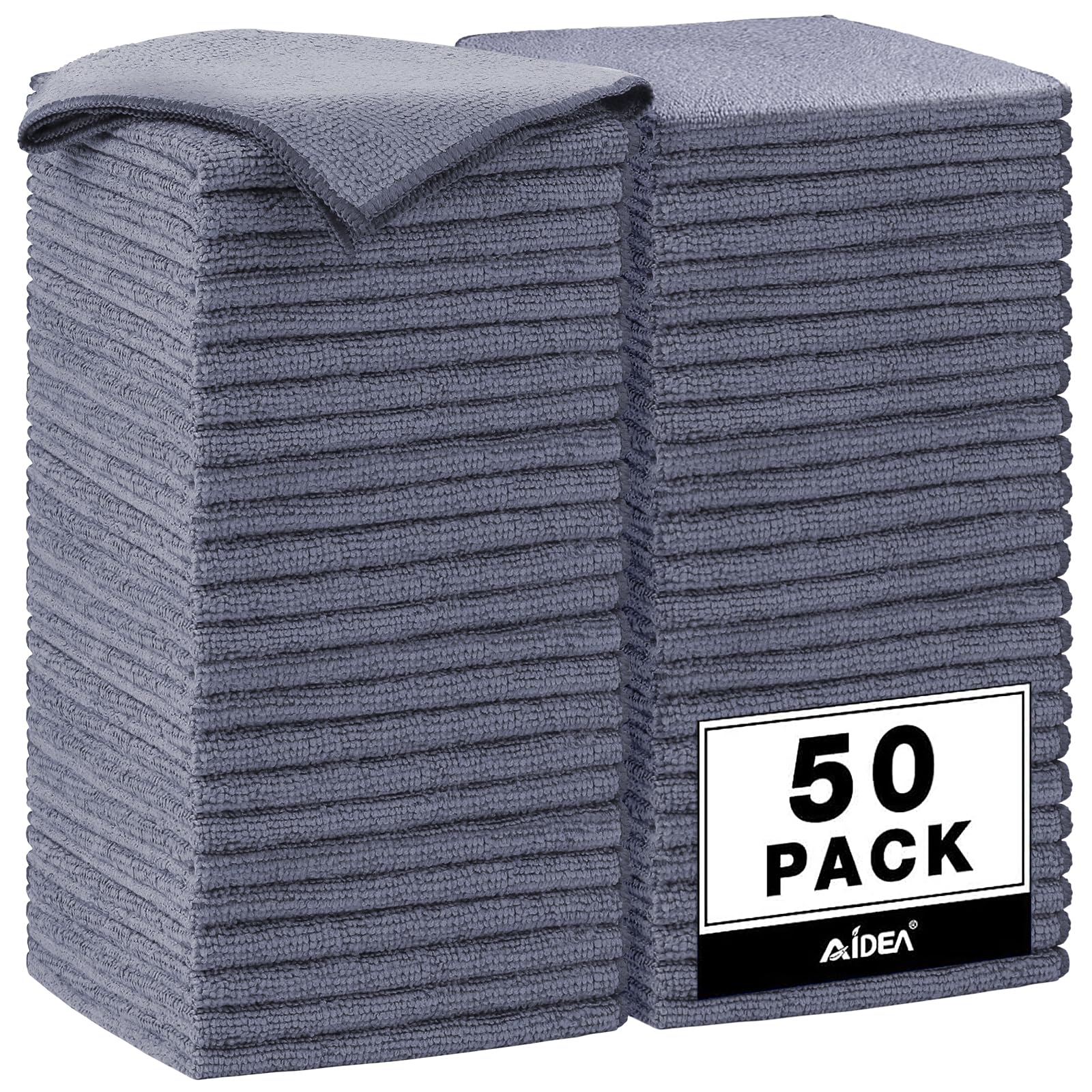 AIDEA Microfiber Cleaning Cloth Grey 50PK Microfiber Towels for Cars Premium Car Cloths Dusting Cloth Lint Free Cleaning