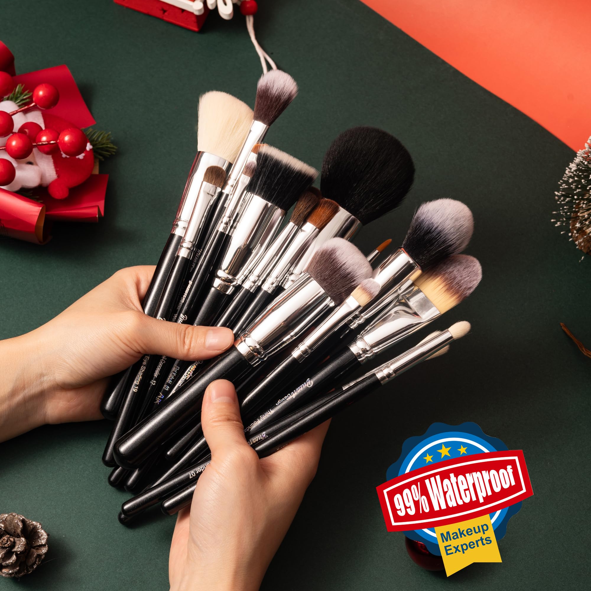 Bueart Design Lot de 19 pinceaux de maquillage professionnels avec étui de support, poils doux végétaliens sans cruauté envers les animaux pour fond de teint, estompage, fard à paupières Noir