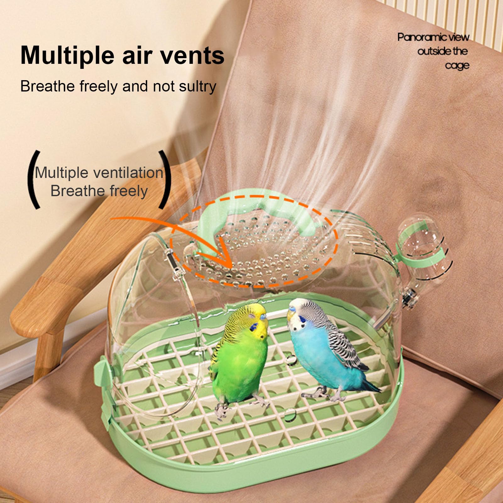 Vielseitiger Vogelkäfig für Reisen, transparenter Vogelkäfig mit Futterspendern und Bodengittern für den Außenbereich, Beobachtungskäfig