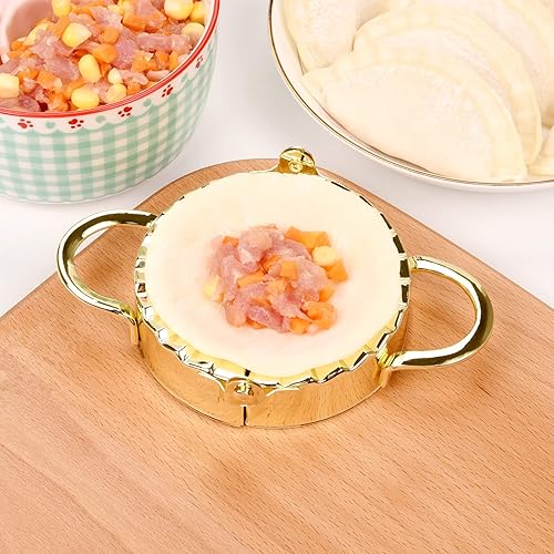 Miniatura 7 de Máquina de dumpling, prensa de empanada, molde de dumpling de acero inoxidable dorado, accesorios de cocina, cortador de masa 2 en 1, herramienta de
