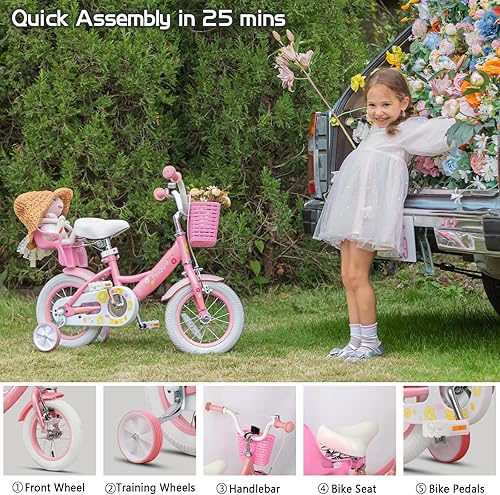 Miniatura 104 de Glerc Maggie Girls Bike, 12-20 Inch Kids Bike for 2-13 Years Old Children, Princess Style Kids Bicycle with Doll-Seat & Basket & Training Wheels,