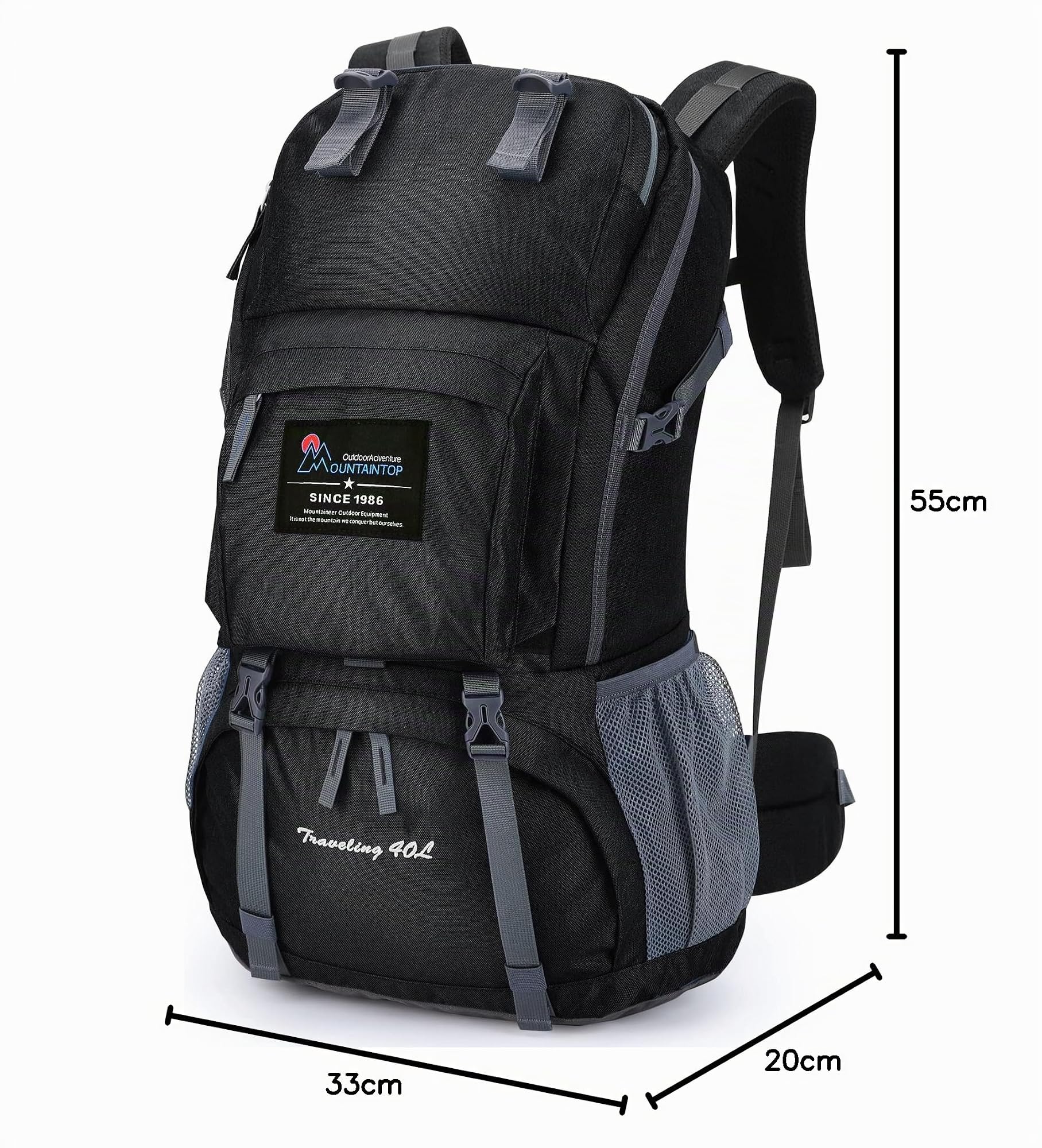 MOUNTAINTOP Mochilas Senderismo 40 litros Mujer Hombre Mochila de Trekking Mochila Montaña al Aire Libre Impermeable para Viaje Acampadas 33x22x55 cm