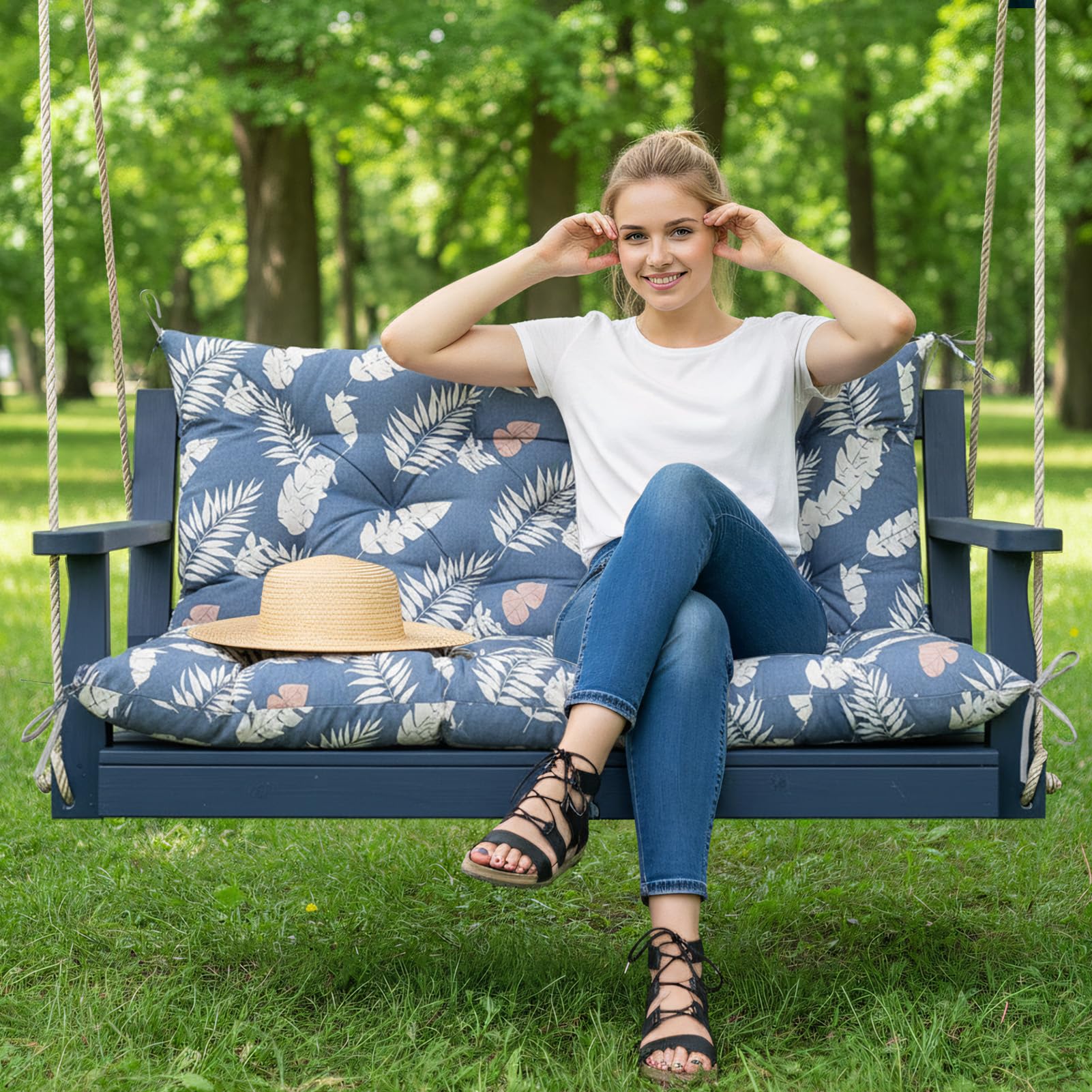Waterproof Swing Seat Cushions: 2/3/4 Seater Thick Patio Bench with Anti Slip Stripor Garden Furniture Pad for Stylish Garden Decoration (Dark Grey, 150x100cm) — view 12
