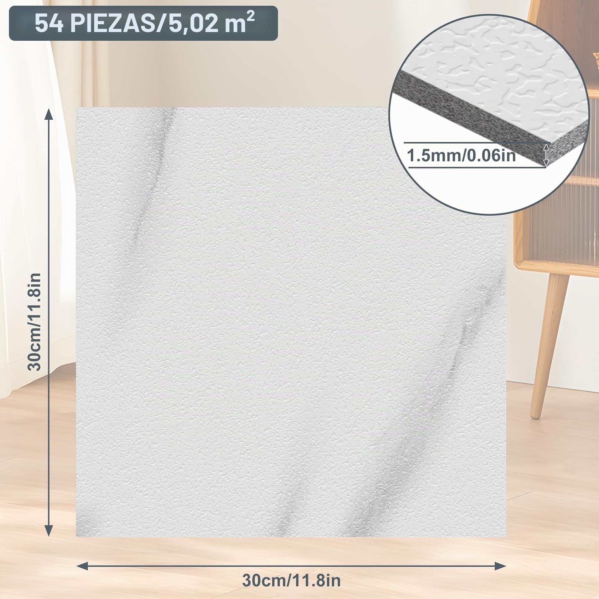 FIVMEN - Lote de 54 revestimientos de suelo de PVC (30 x 30 cm, azulejos adhesivos, impermeables, antideslizantes, para salón, cocina, baño (S11, 5 ㎡)