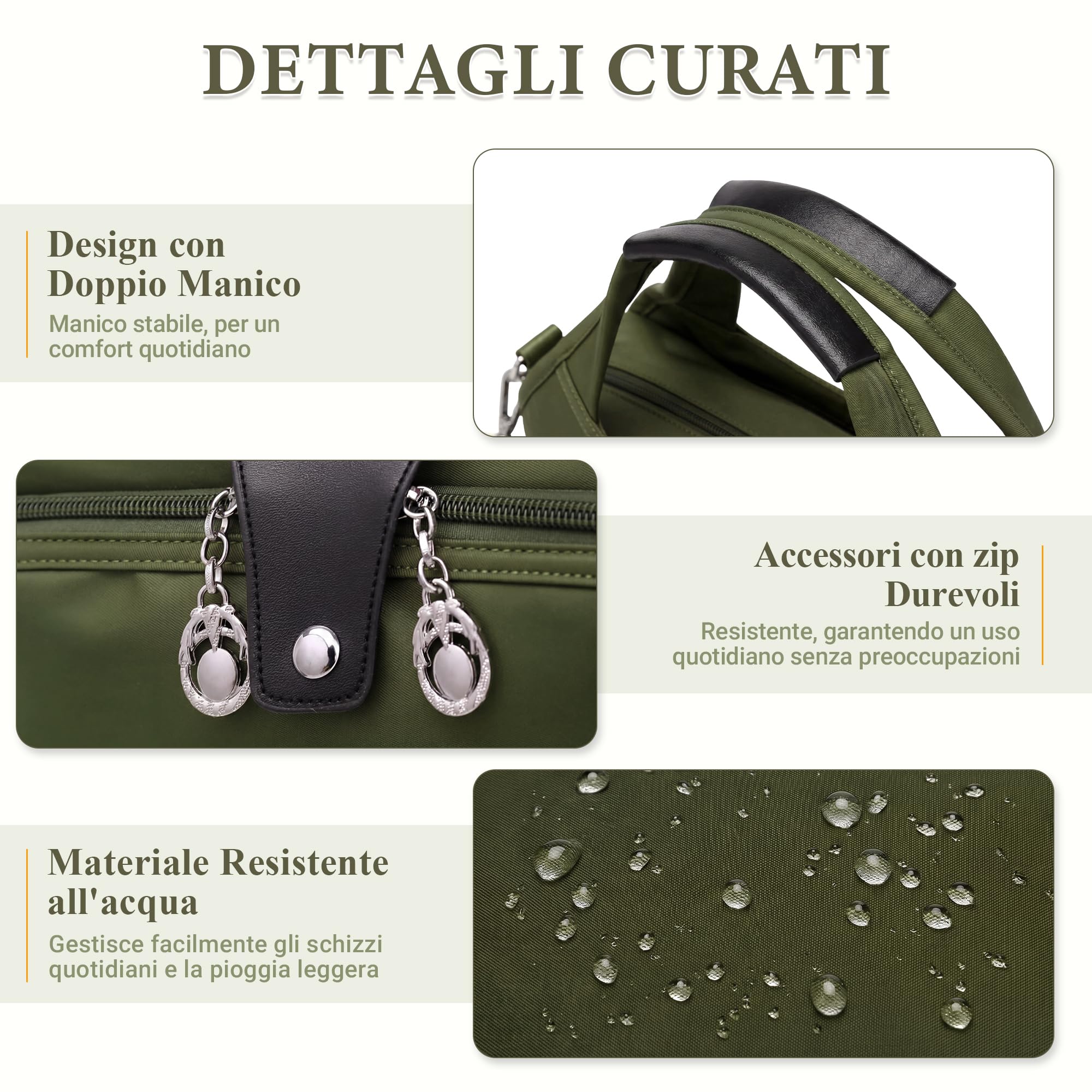 DIRRONA Borsa a Spalla Donna, Borsa a Tracolla in Nylon Leggera con Tasche Multiple, Tracolla Regolabile Borsa Donna Media per Lavoro Viaggio Uso Quotidiano Verde oliva moderno