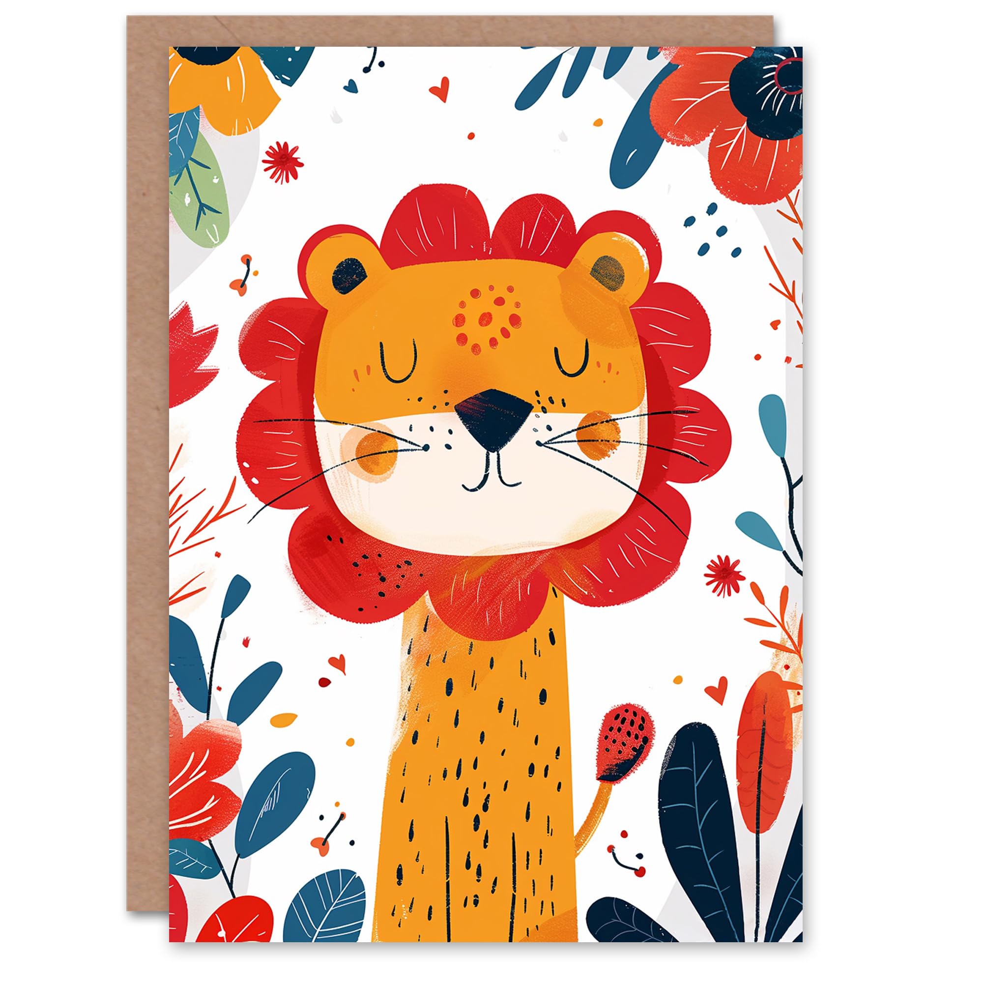 Artery8 Birthday Card Cute Lion Jungle Bright Cartoon Drawing For Child Kids Son Daughter Greeting Card