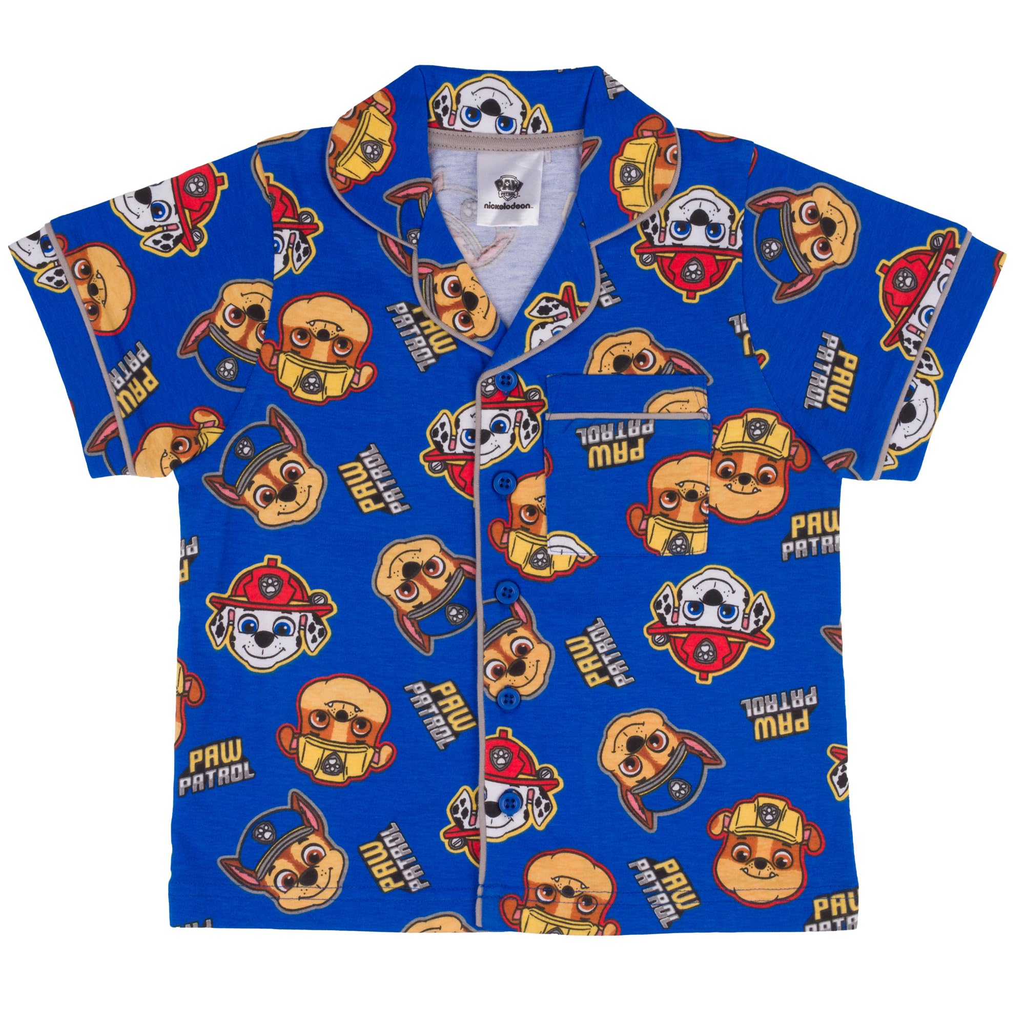 Paw Patrol, Chase Marshall Rubble, 100% Cotone con Bottoni Pigiama a Maniche Corte, Blue, Blu