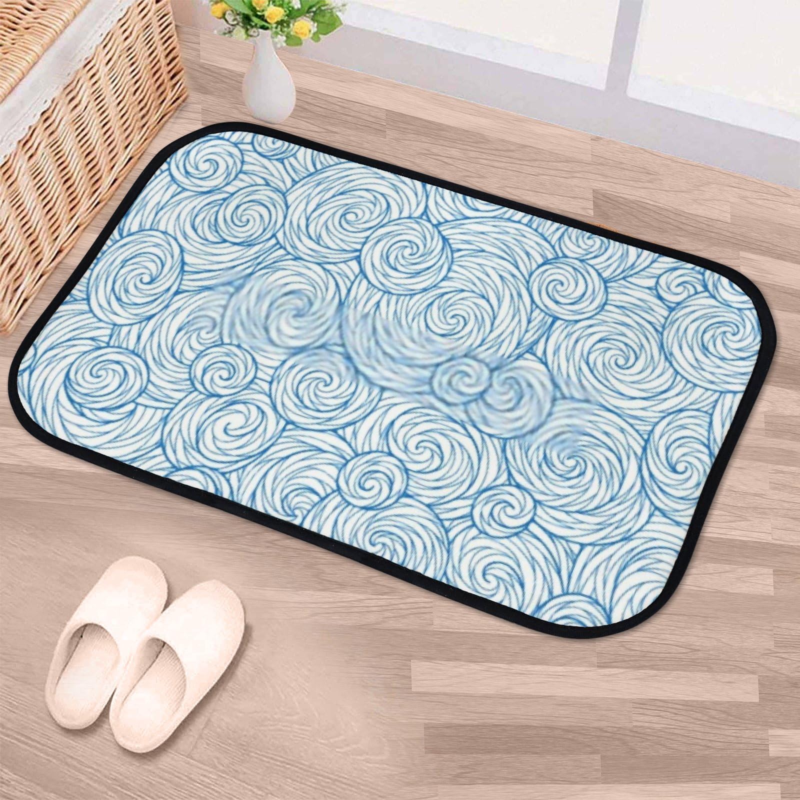Nuansexi Bathroom Rugs Abstract Waves Curves Pattern Floor Mats Non Slip Bathmat Doormat Tub Mat Coral Velvet Absorbent Entrance Carpet Mats Machine Washable Bedroom Decor