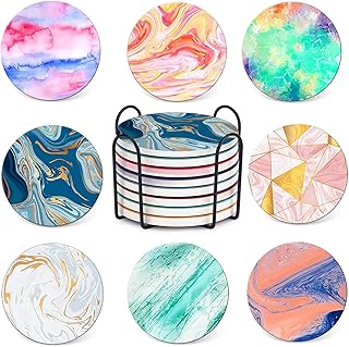 Sottobicchieri in marmo Stay Gen, con supporto, sottobicchiere in ceramica Mandala con base in sughero, idea regalo per inaugurazione della casa, set di 8
