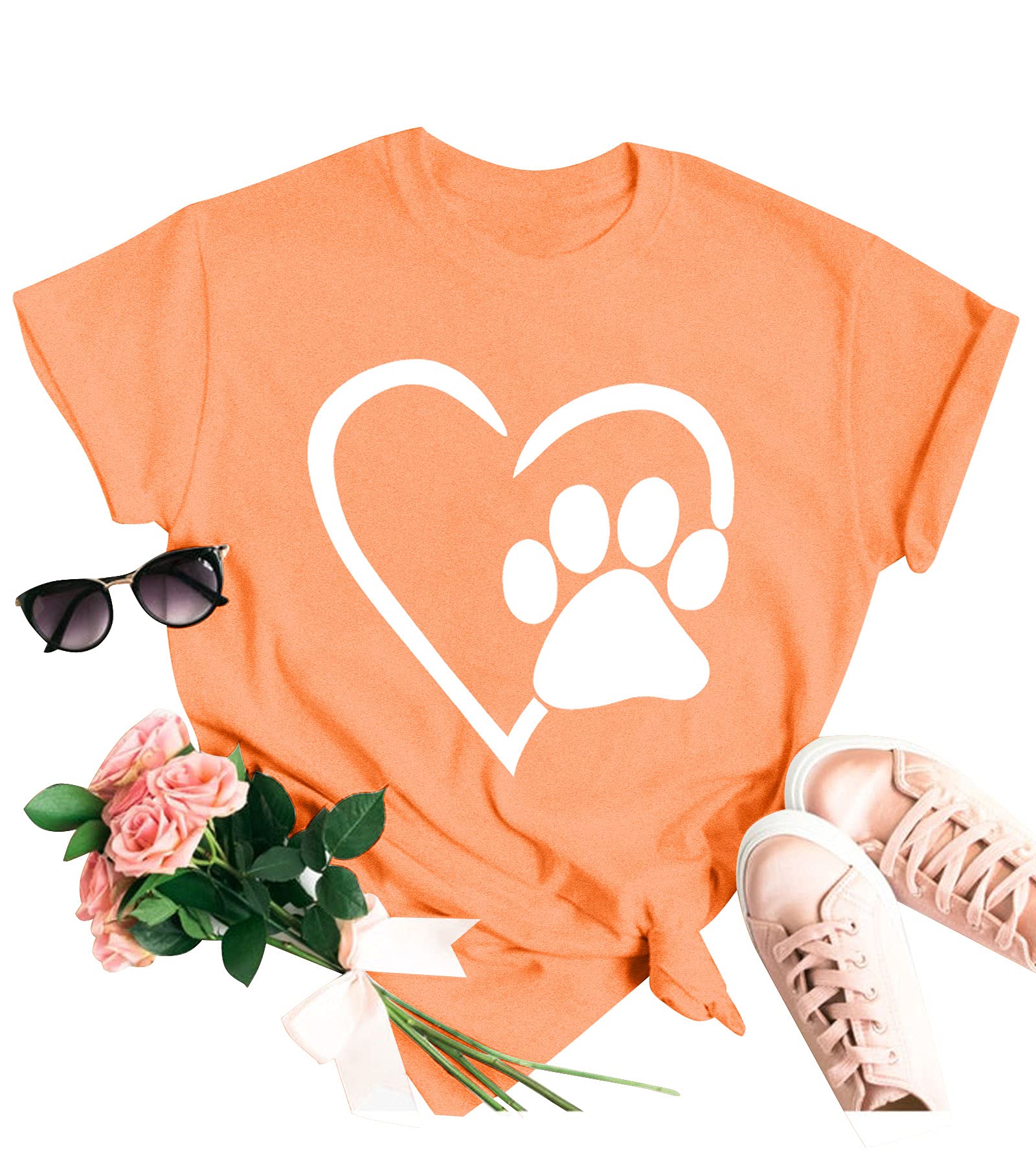 Dog Mom T-Shirt - Women's Short Sleeve Graphic Tee With Paw & Heart Print, Comfy Cotton Blend