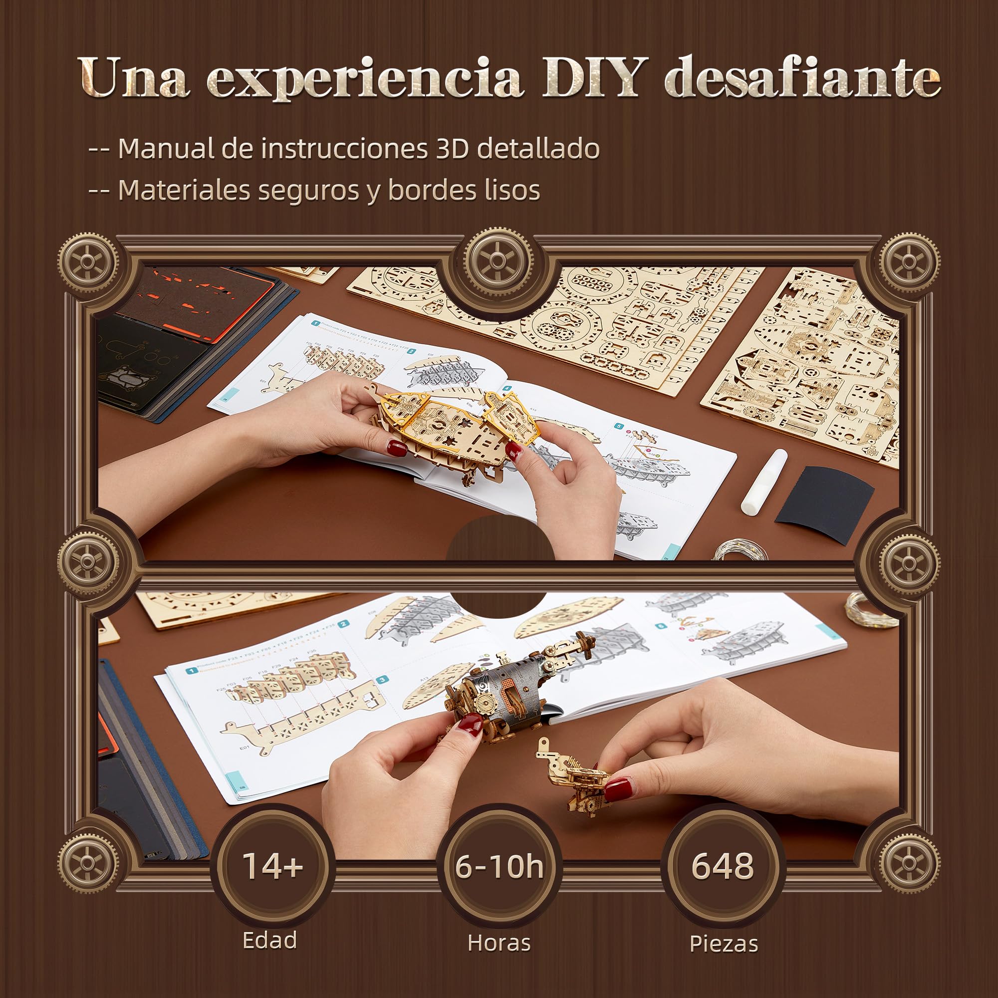 FUNPOLA LED Puzzle 3D de Madera Modelo de dirigible - Steampunk Maquetas para Construir Adulto con LED - Construcción de Modelo de dirigible de Madera para Adultos (Gris)