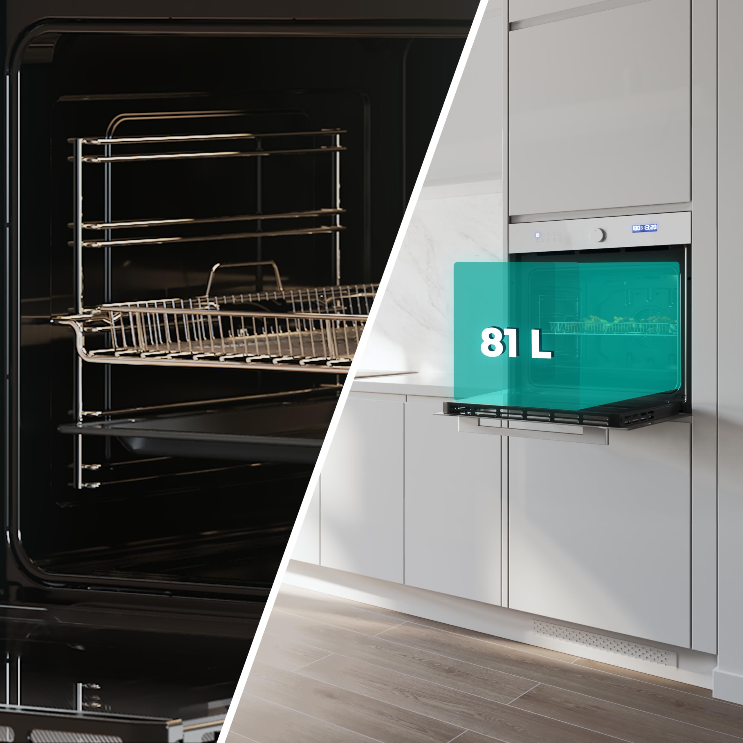 Cecotec Four Encastrable Multifonction 60 cm Bolero Hexa AF316000 Glass White A 3400 W, 81 L, 11 Fonctions avec Airfryer Master, Pizza Master, Steam Assist, Steam EasyClean, 3D Cooking, Defrost - 4