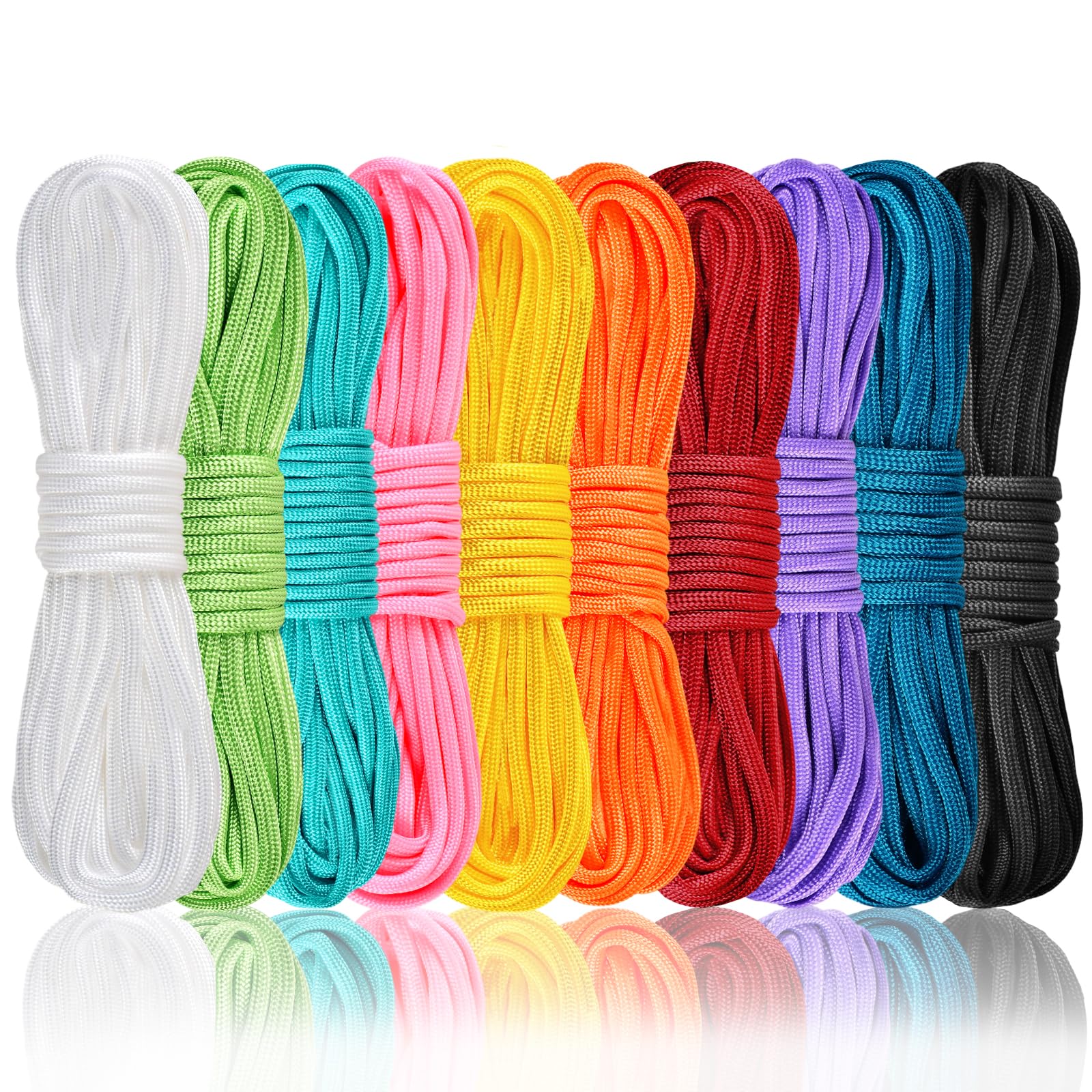 WEREWOLVES 10 Colors Paracord (20FT Each Color), 550lb Parachute Cord Combo Kit for Crafting Bracelets, Lanyards, Dog Collars (Solid Color)