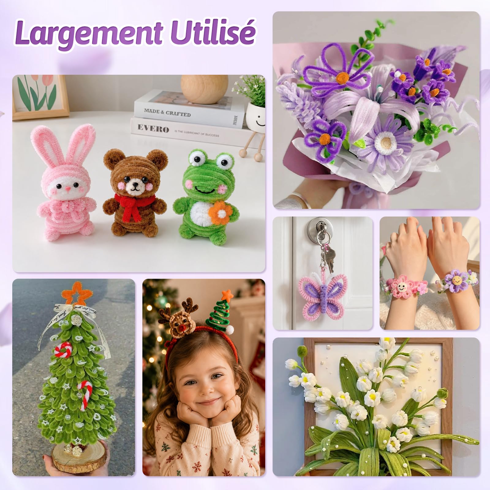 800 PCS Fil Chenille 14 Couleur Cure Pipe Chenilles DIY Loisirs Creatifs | Pipe Cleaners Comprenant : Ruban Adhésif Floral, Tiges Artificielles, Ruban Décoratif, Perles, Pistils et Bâtons,Colle Chaude