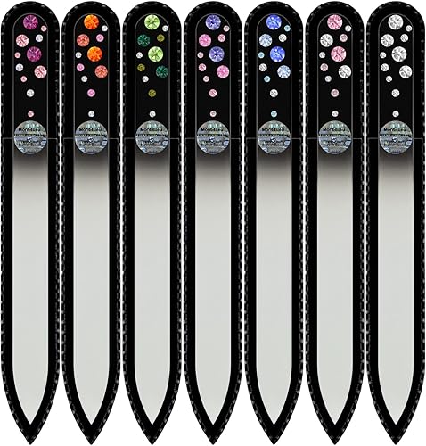 Mont Bleu Juego de 6 unidades de regalo + 1 limas de uñas de cristal decoradas a mano con cristales de Swarovski Hecho a mano, vidrio templado