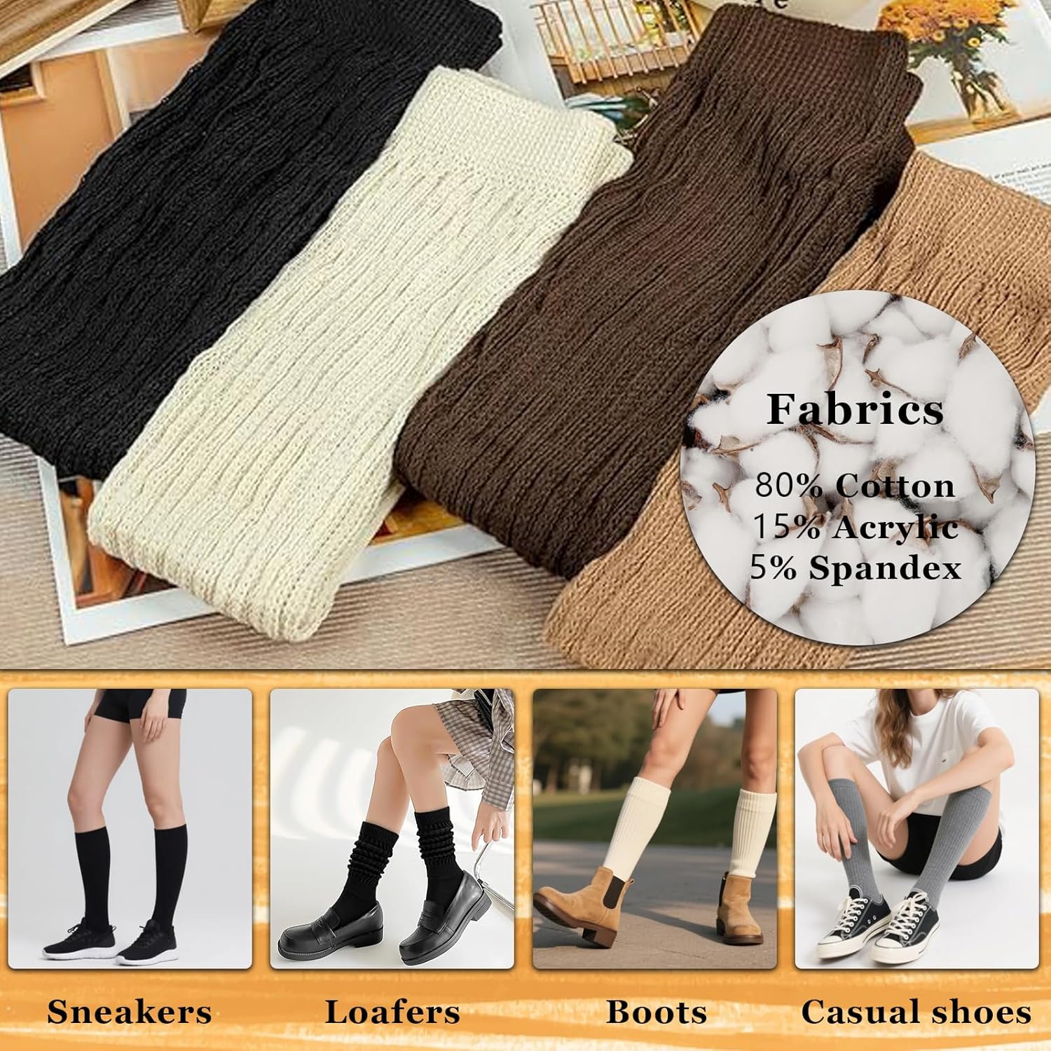 Charunee 5 Pairs Slouchy Socks for Women Long Boot Scrunch Sock Soft Chunky Knit Scrunch,Loose and Versatile - Image 5
