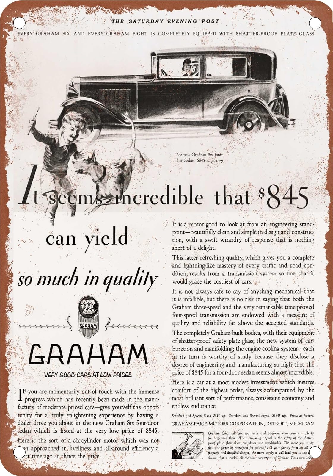 Miaomansenstore Metal Sign - 1930 Graham Vintage Ad 02 - Old Retro Rusty Look Home Decor