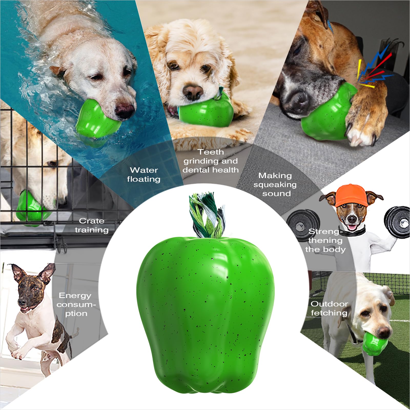 Juguetes masticables chirriantes para perros, bola de manzana resistente para masticadores medianos/grandes/extra agresivos, razas de perros, interactivo, duradero, indestructible, chirriante, juguete