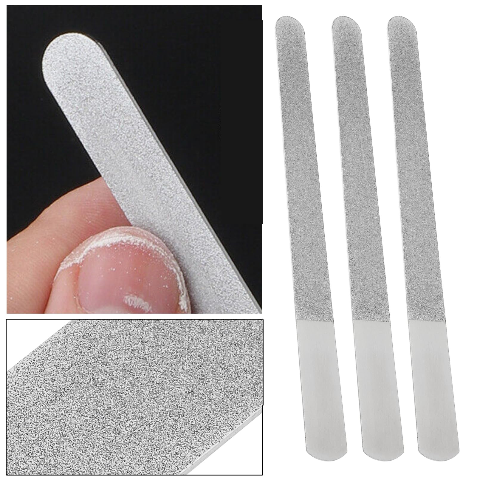 YINETTECH 3PCS Diamond Nail File Length 20cm Stainless Steel Nail Buffer for Foot Care Manicure Pedicure for Home Personal Care Nail Salons Beauty Salons Silver - Image 3