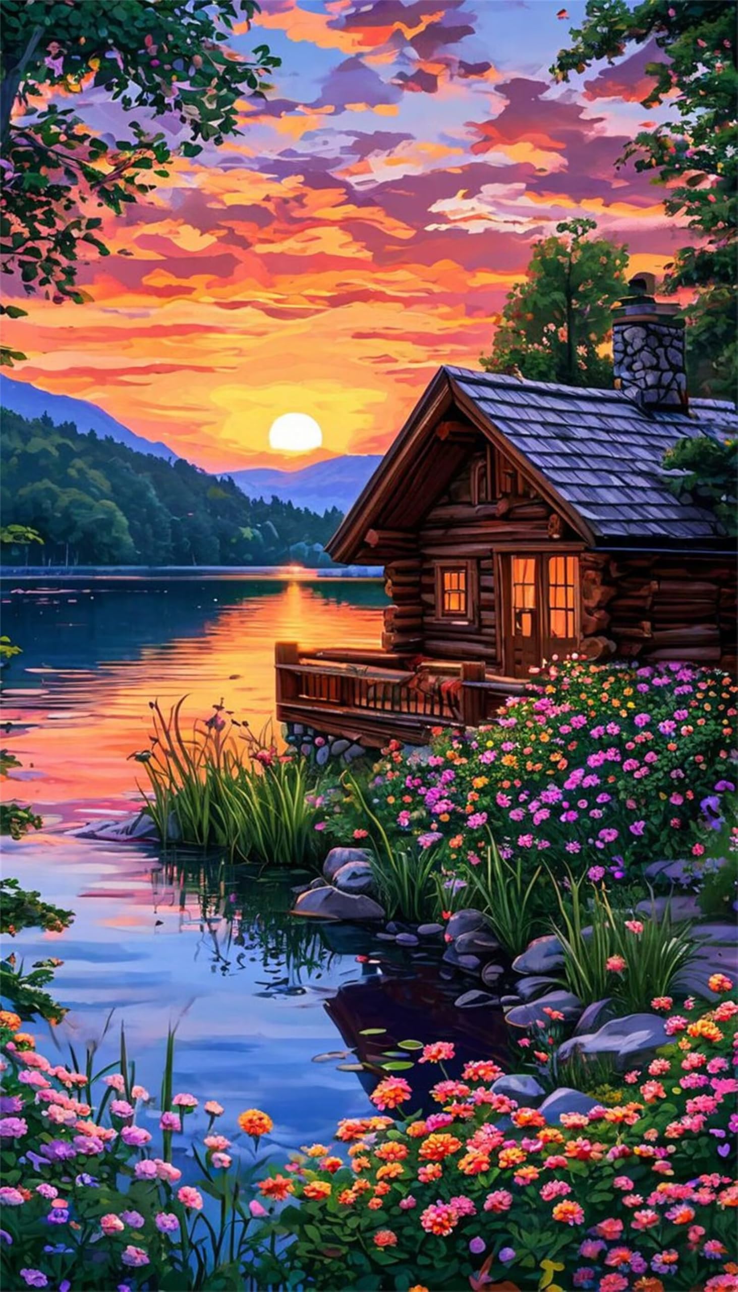 Puzzle dla dorosłych 5000 elementów, wymagające łamigłówki, gry logiczne dla całej rodziny, świąteczny prezent dla przyjaciół w pięknym opakowaniu (kwiatowa klatka nad jeziorem)