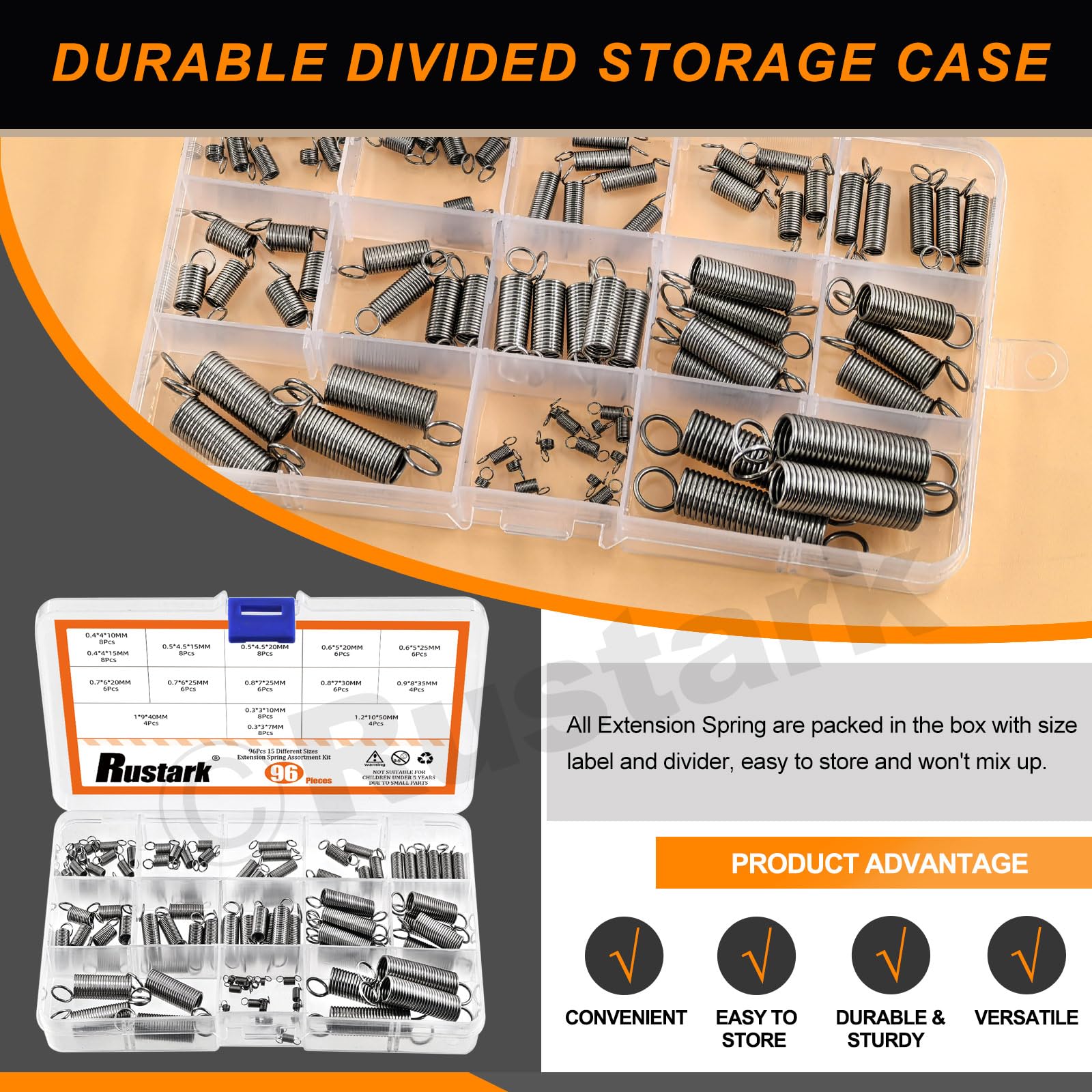 Extension Spring Assortment Kit Extended Compressed Small Spring Assortment for Shop and Home Repair (96, 0,28" do 1,97" długości, 0,12" do 0,39" OD)