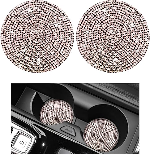 Kewucn 2 posavasos brillantes para automóvil, 2.73 pulgadas, antideslizante, de silicona, con diamantes de imitación, posavasos de adorno de copa