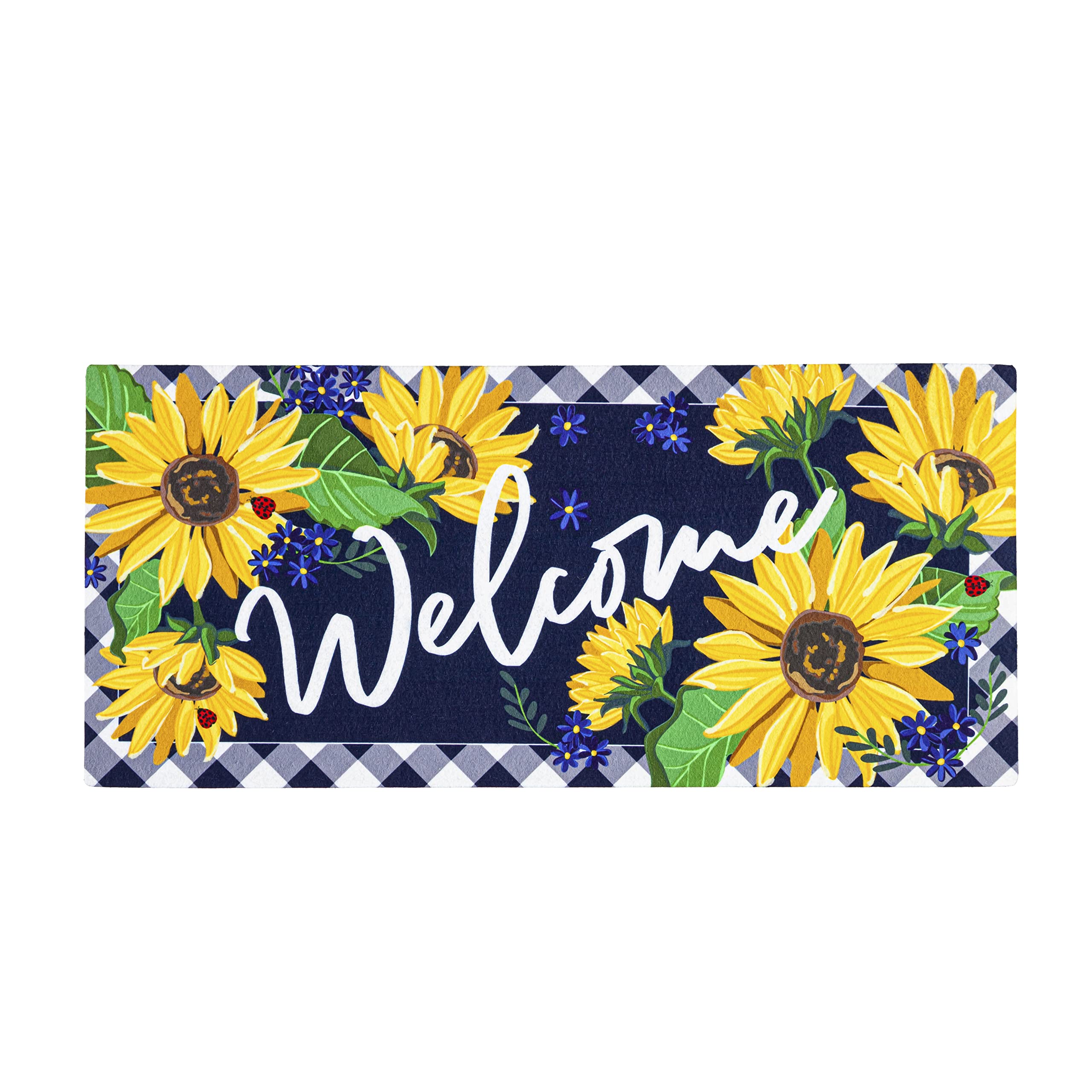 Evergreen Sassafras Sunflower Welcome Interchangeable Entrance Doormat | Indoor and Outdoor | 22-inches x 10-inches | Non-Slip Backing | All-Season | Low Profile | Home Décor