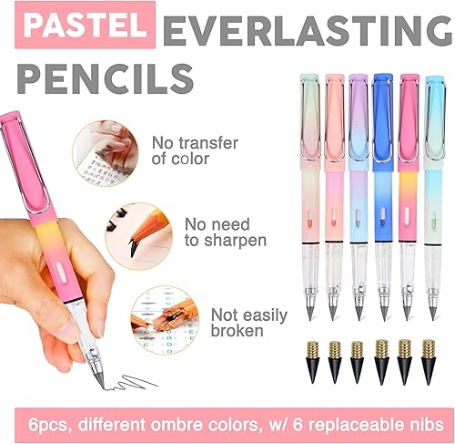 Miniatura 2 de Primo Lines Everlasting Pencil Black Technology Pencil - 6 lápices sin fin con borrador, 6 puntas de repuesto de alta calidad, 3 soportes de cuero