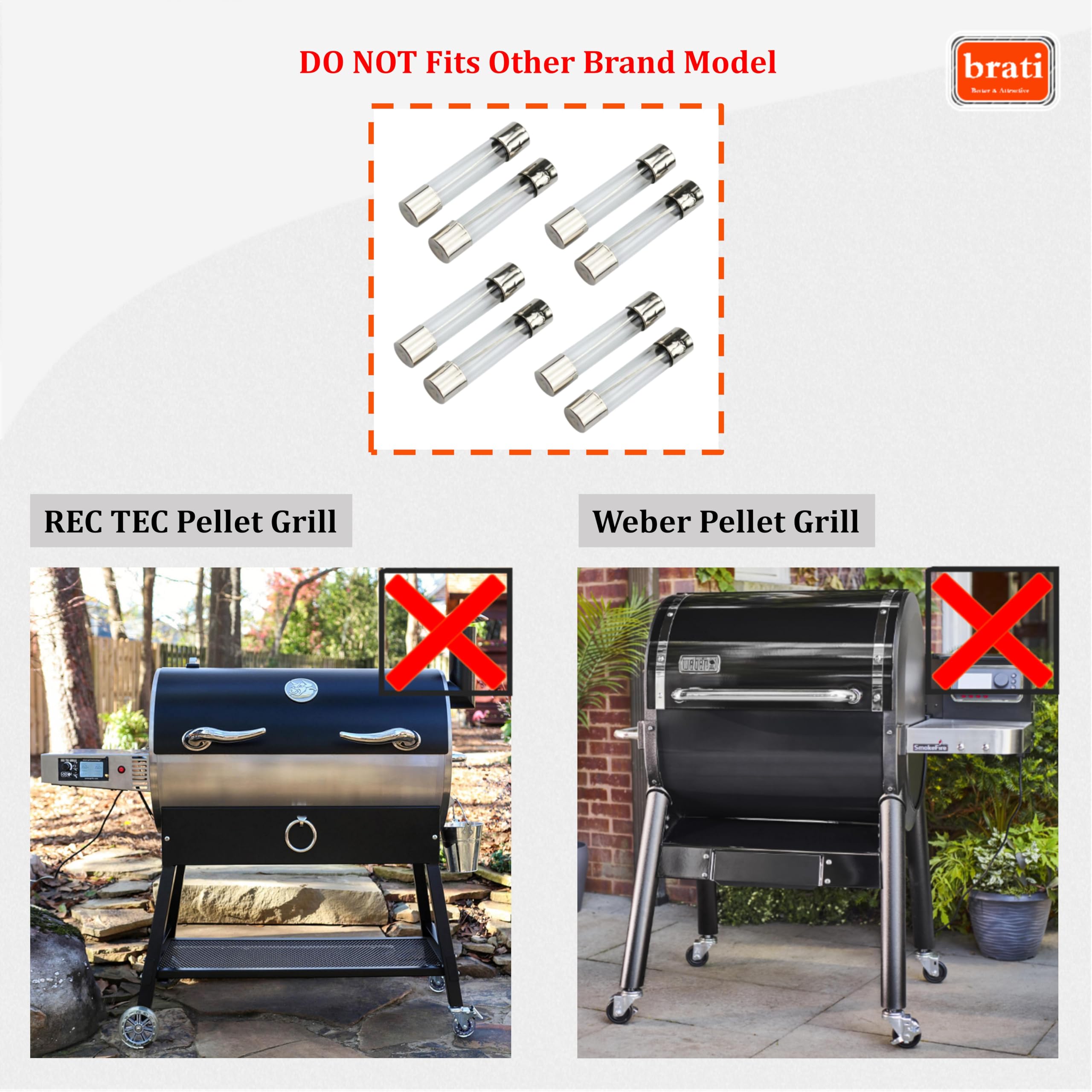 Paquete de 8 fusibles de repuesto para parrilla de pellets Traeger, Pit Boss, Z Grills y parrillas de pellets de madera y ahumador, parrilla de pellets de 5 amperios y fusible de 250 voltios, Ele211 6