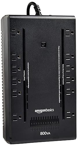 Amazon Basics Standby UPS Battery Backup 800VA 450W Surge Protector Uninterruptible Power Supply, 12 Outlets, for Power Outage Protection, Compact, Black