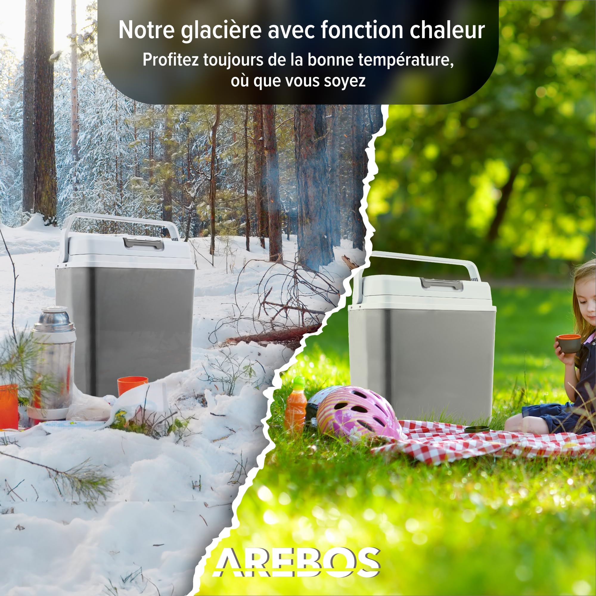 Arebos Glacière 20 litres | pour Refroidir et Garder au Chaud | Mini réfrigérateur | Glacière thermoélectrique | avec Mode ECO | 12/230 V pour Voiture et Prise électrique | Anthracite