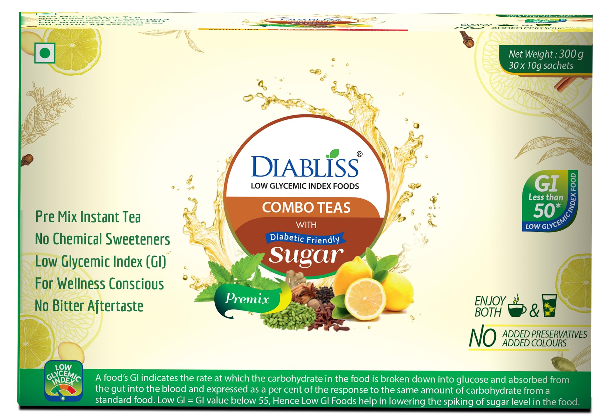 Diabliss Diabetic Friendly Herbal Tea Premix Combo Pack - Lemon, Ginger, Masala Chai - 30 x 10g Sachets -Sugar Free Alternative (B0CL6F4WL9) Amazon Price History, Amazon Price Tracker