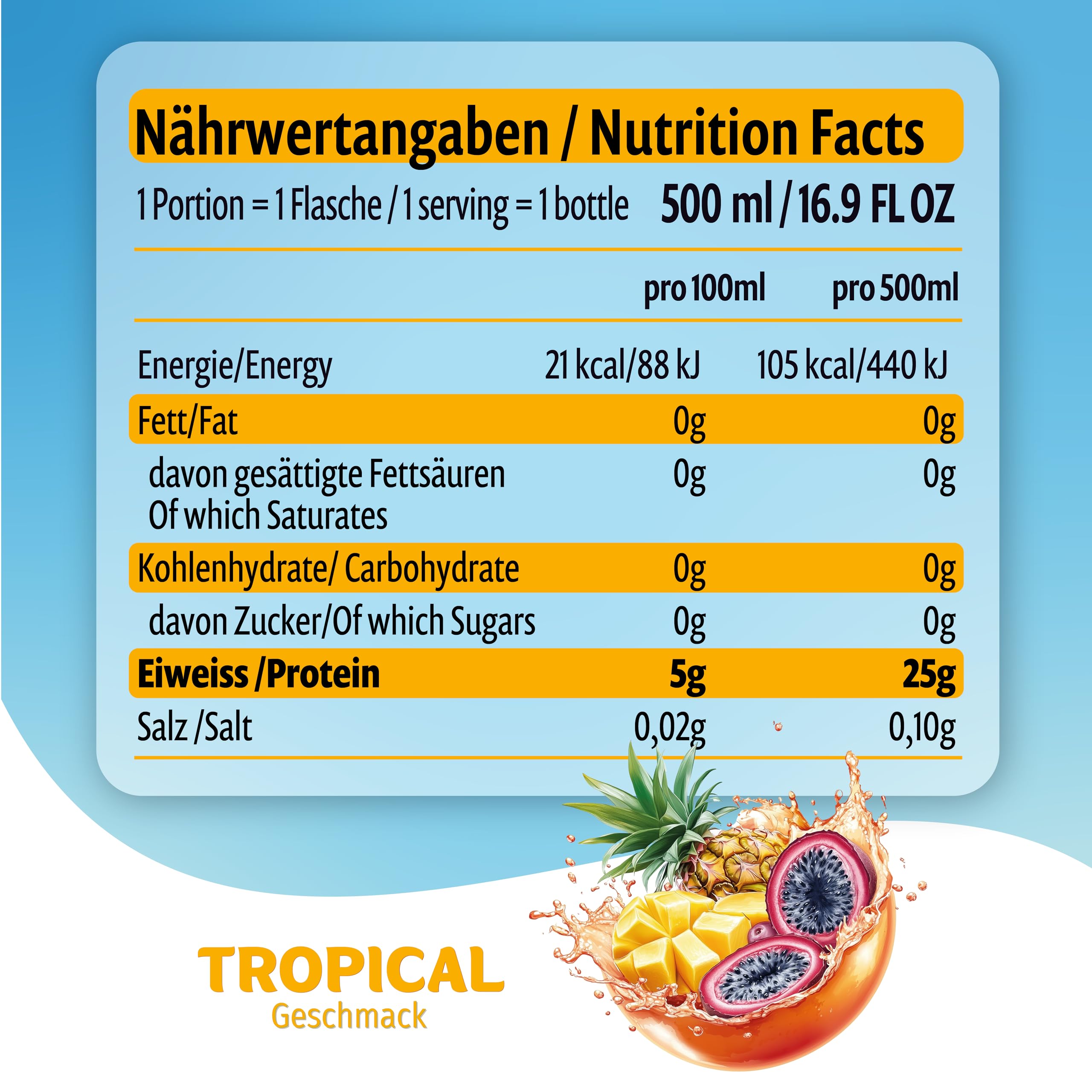ALL STARS Clears Isolate Whey Protein Drink Fertig-Getränk 12 x 500ml Tropical- Mit ca. 25g Eiweiß & 110 kcal, Reich an hochwertigem Whey Protein Isolat