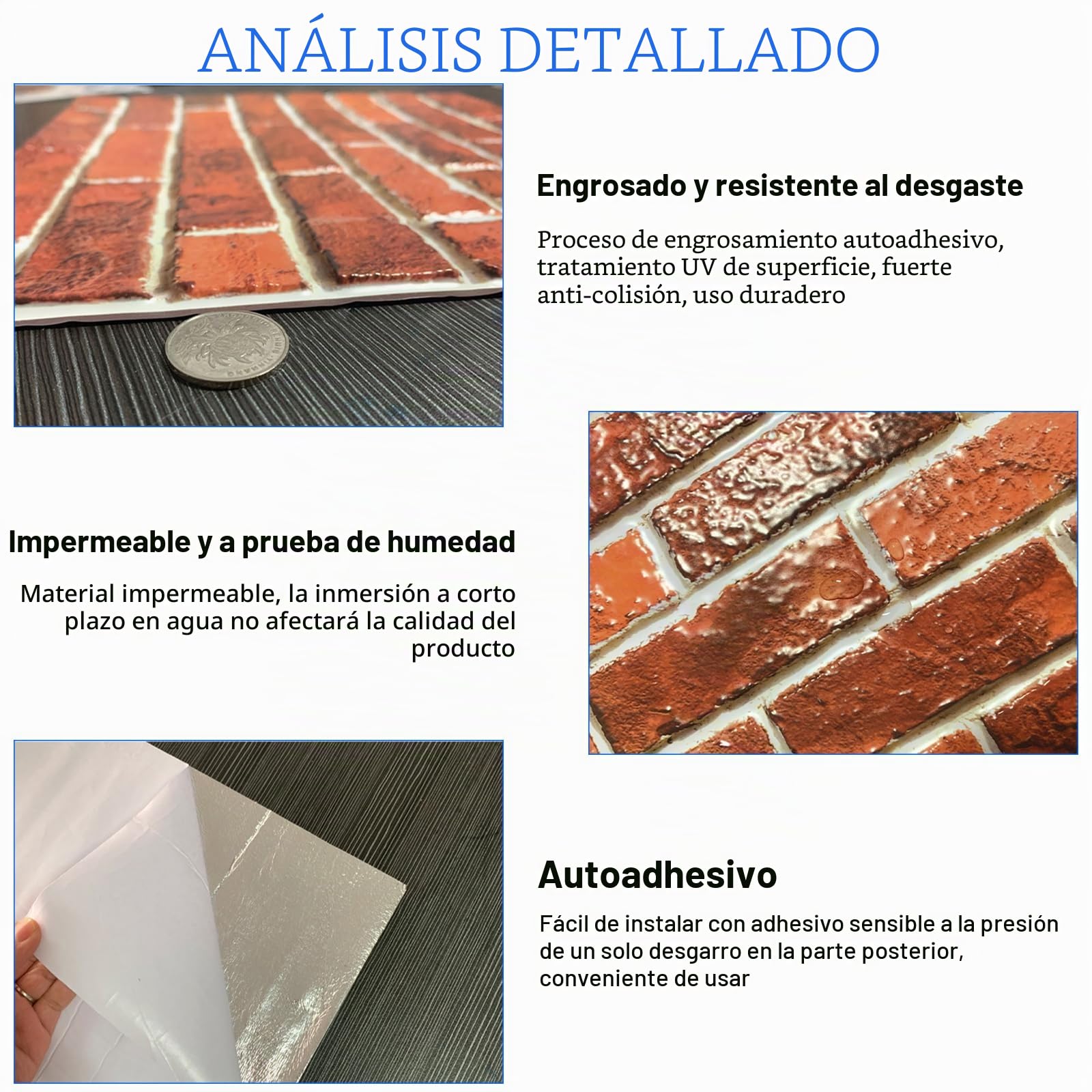 XNZMYN 30 Pieza Papel 3D Rojo Ladrillo Pared Autoadhesivo, Grueso Impermeable PVC Panel Decorativo para Cocina, Oficina y Dormitorio