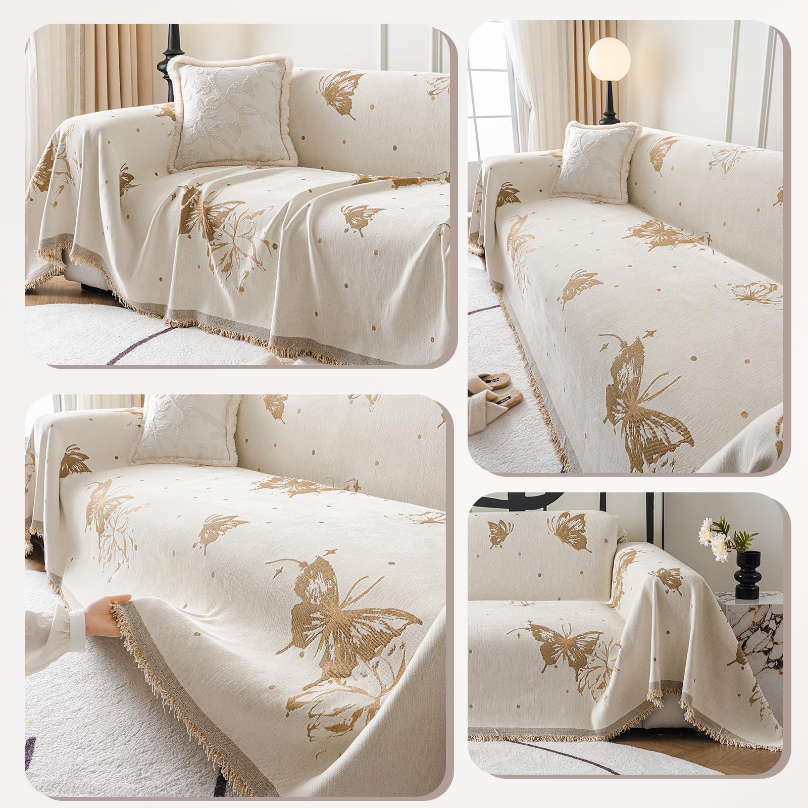 Copridivano, Telo Copridivano, Coperta Decorativa per Divano, Plaid Per Divano Con Nappe Delicate, Lenzuolo Copridivano, Foulard Copridivano 180 * 420cm-Curry scuro