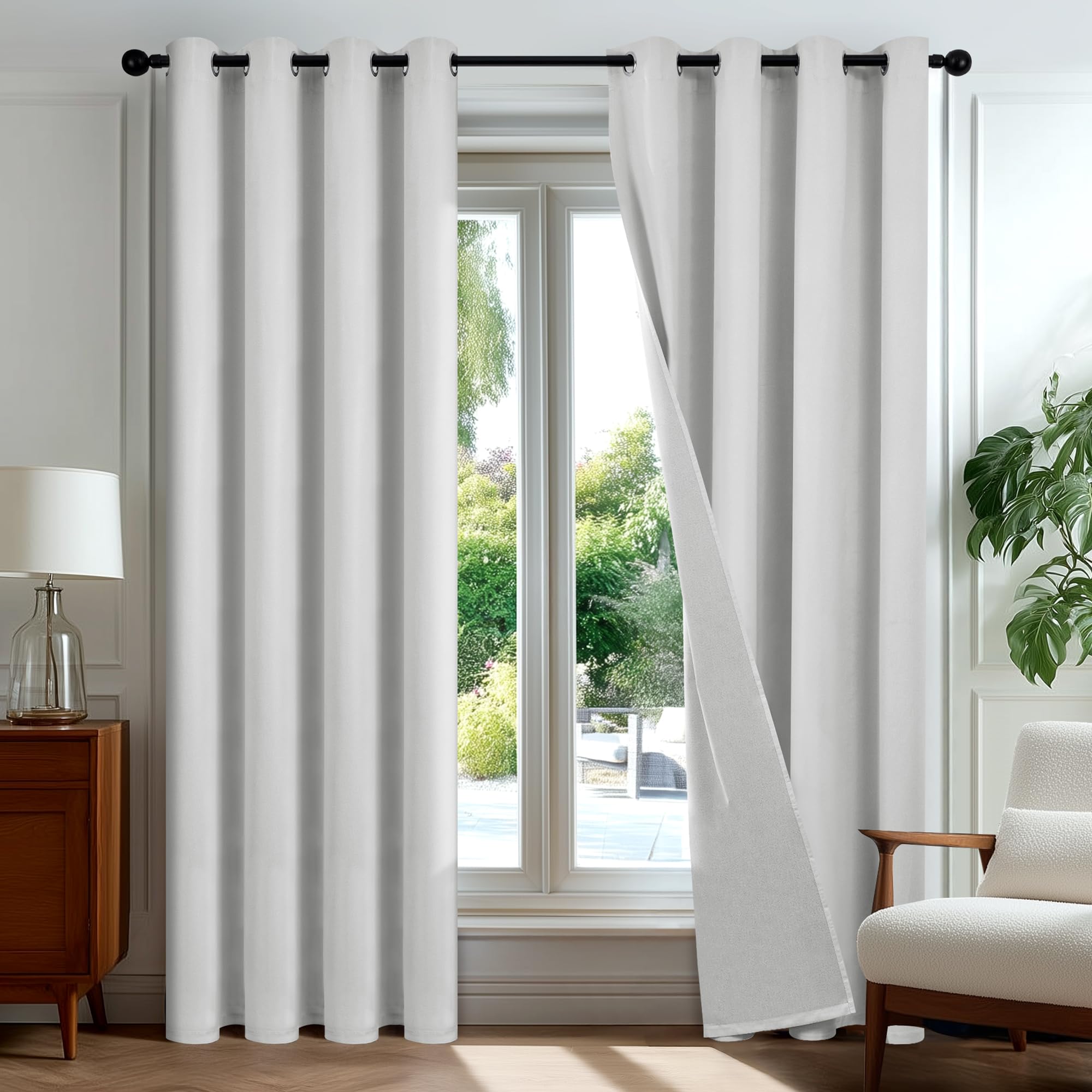 – Deconovo 100% Blackout Curtains Double-sided Faux Linen Energy Saving Thermal Curtains Eyelet Window Drapes for Children's room, W46 x L54 Inch, Greyish White, Two Panels