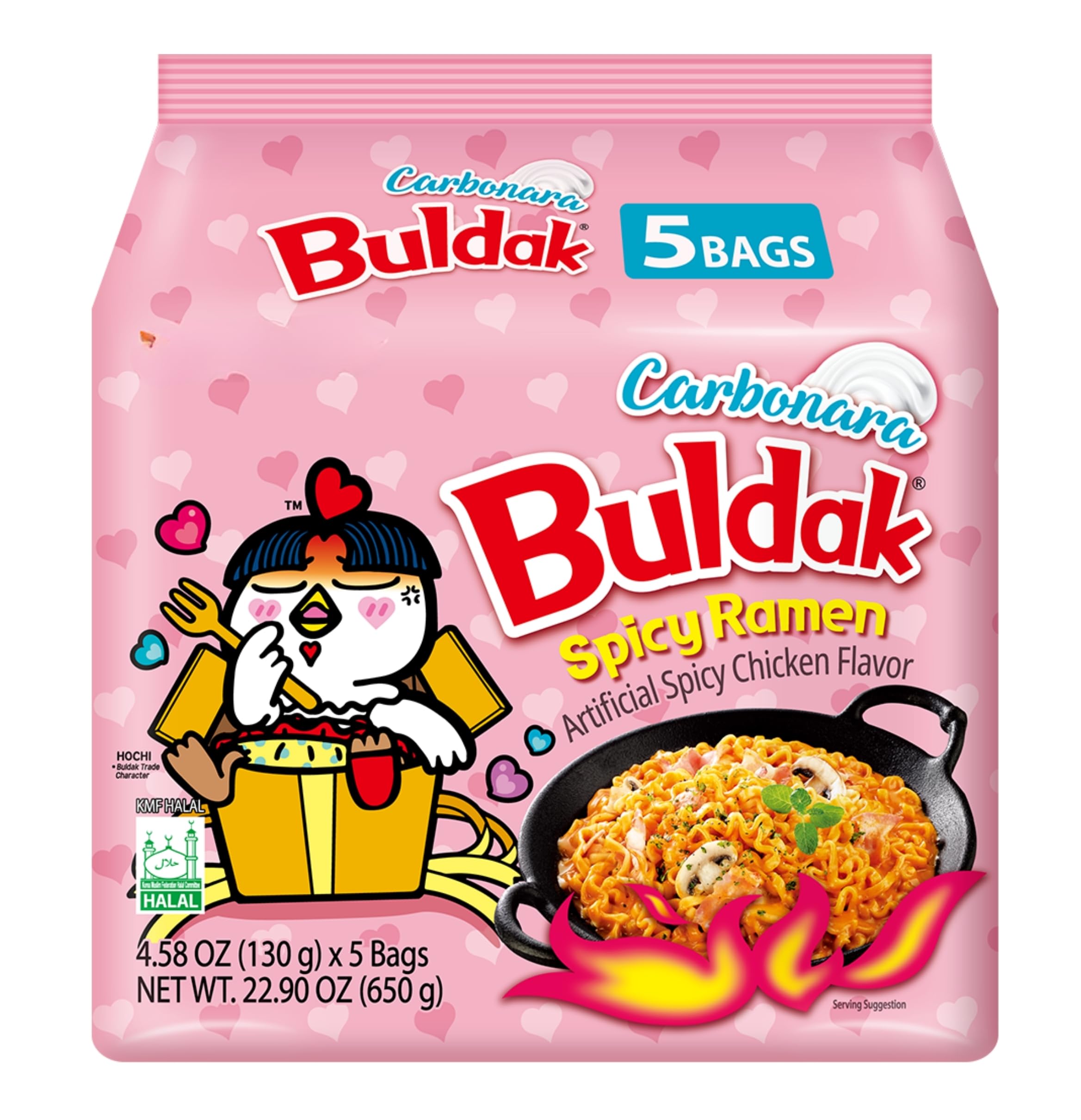 Samyang Buldak Carbonara Ramen Coreano – Fideos Picantes Instantáneos con distintos Sabores - Pack Laborawi (5x130g) - 1