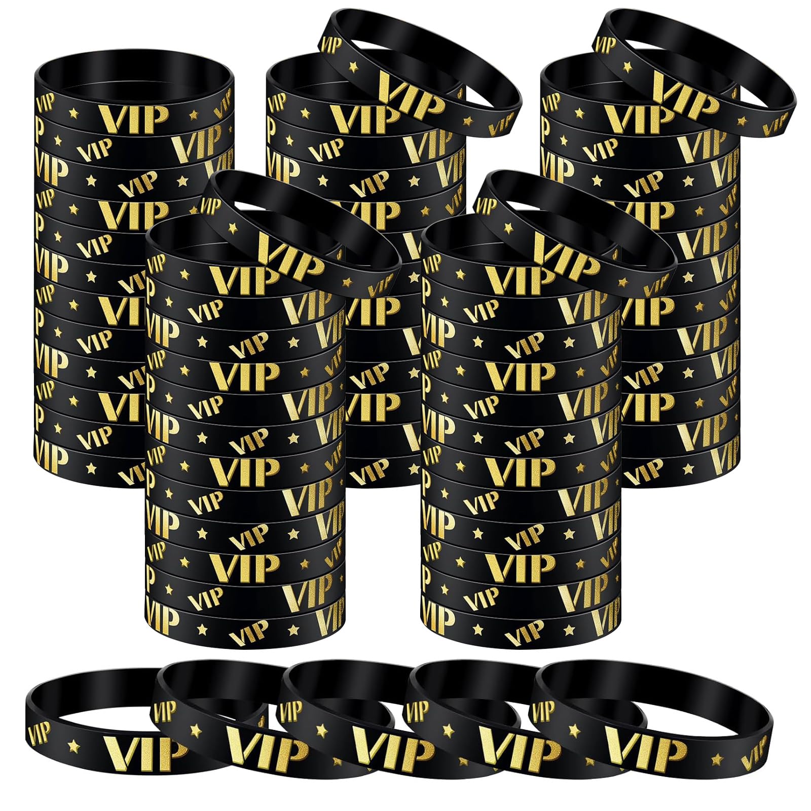 VIP Bracelets en silicone, 100/50/25 Pièces VIP Élastiques en Silicone Bracelets en caoutchouc élastique pour Sport Homme Femme Fête Réunion Rassemblement