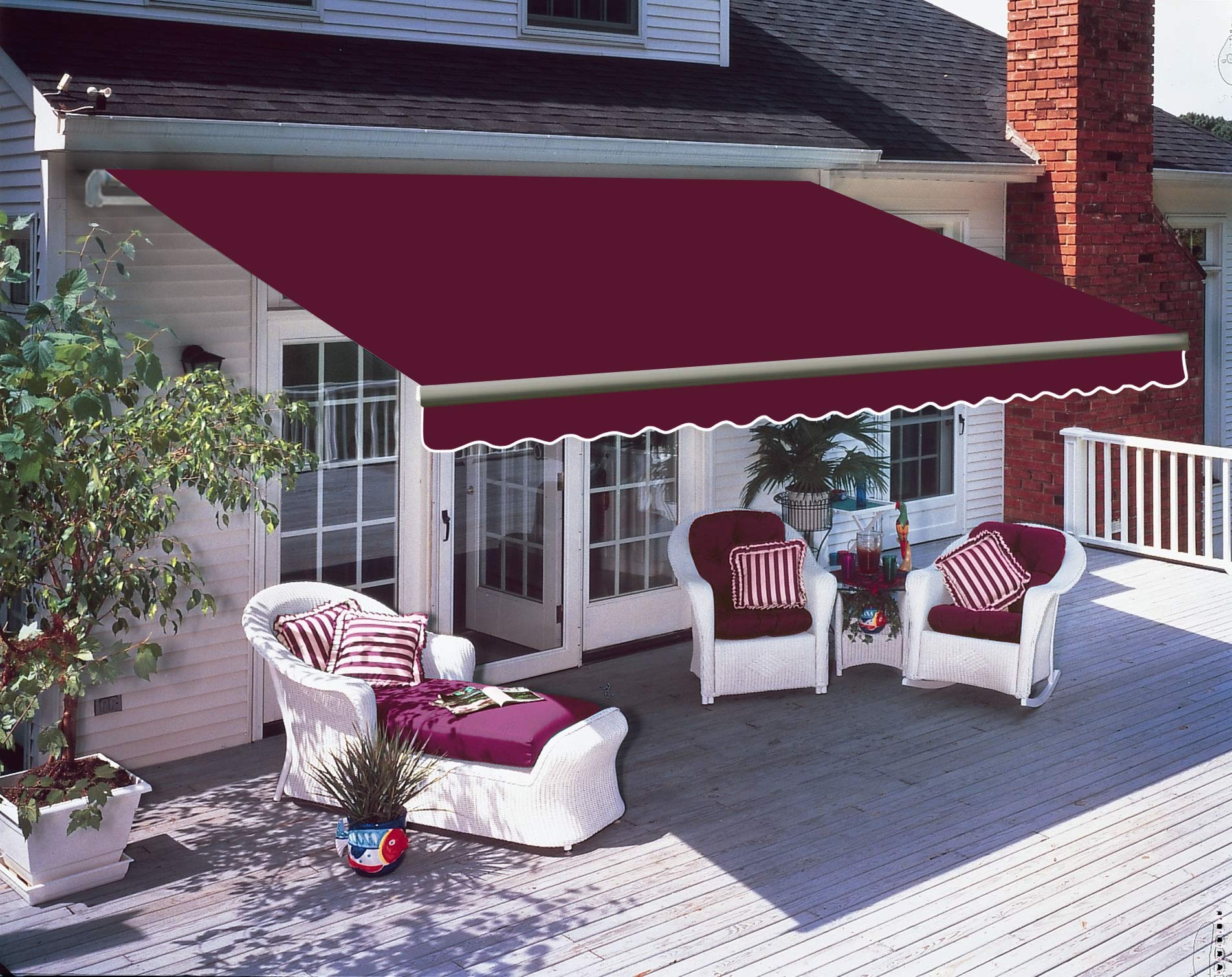Green Bay 3 x 2.5m Folding Manual Awning Retractable Awning with Fittings and Crank Handle Anti-UV and Water-resistant for Courtyard, Balcony, Restaurant (Wine Red)