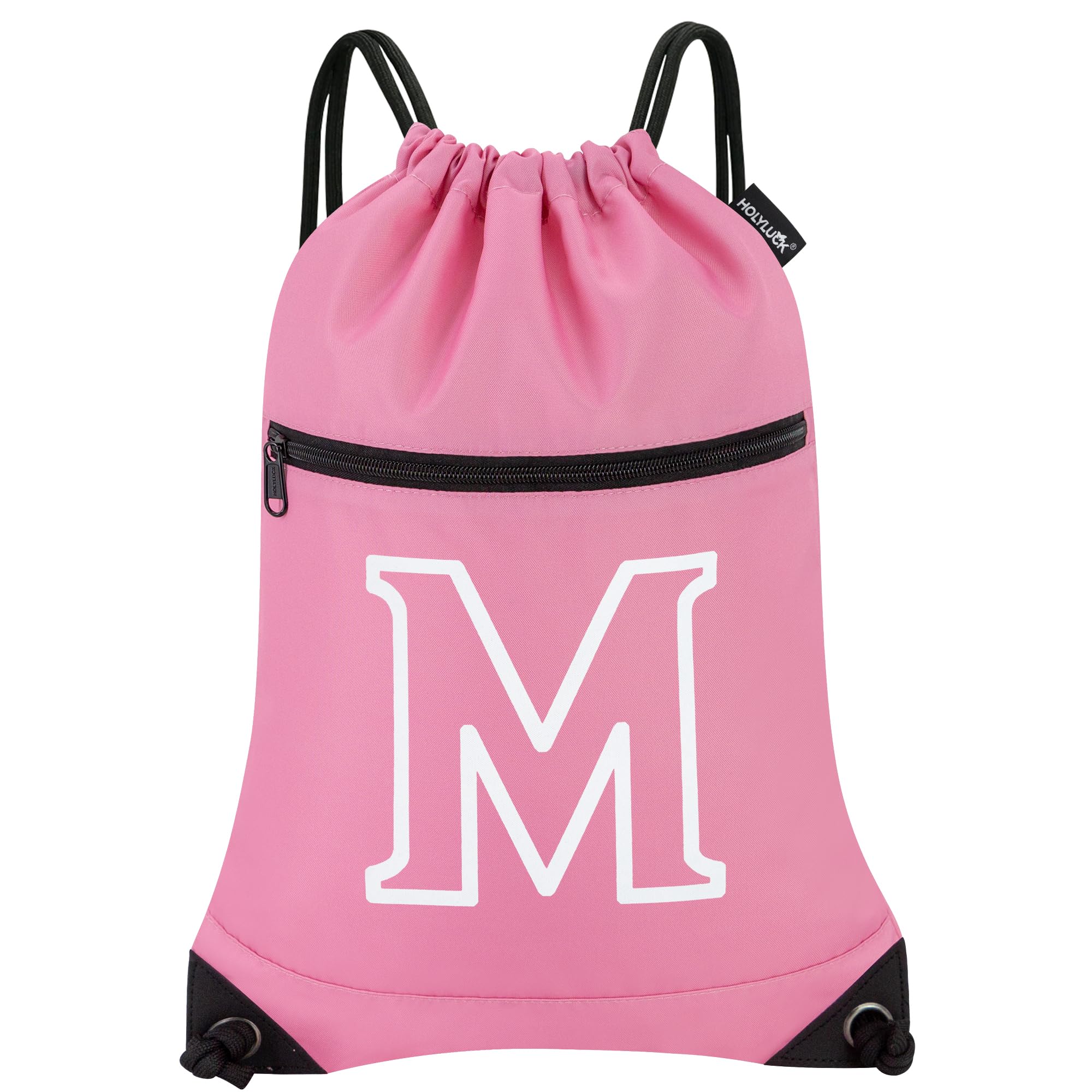 HOLYLUCK Drawstring Bags Initial Backpack Sackpack Cinch Bags for Sports, Gym, Travel, Beach (Pink-M)