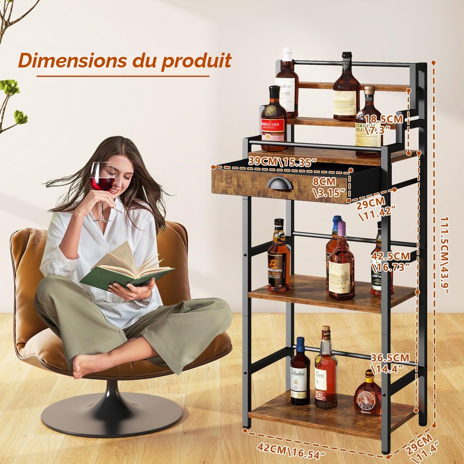 IBUYKE Range Bouteille Vin à Plusieurs Niveaux,Indépendant,Casier à vin avec tiroir pour Whisky, Étagère à Bouteilles de présentation pour Bar,Salon,Salle à Manger, Marron TMJ915H
