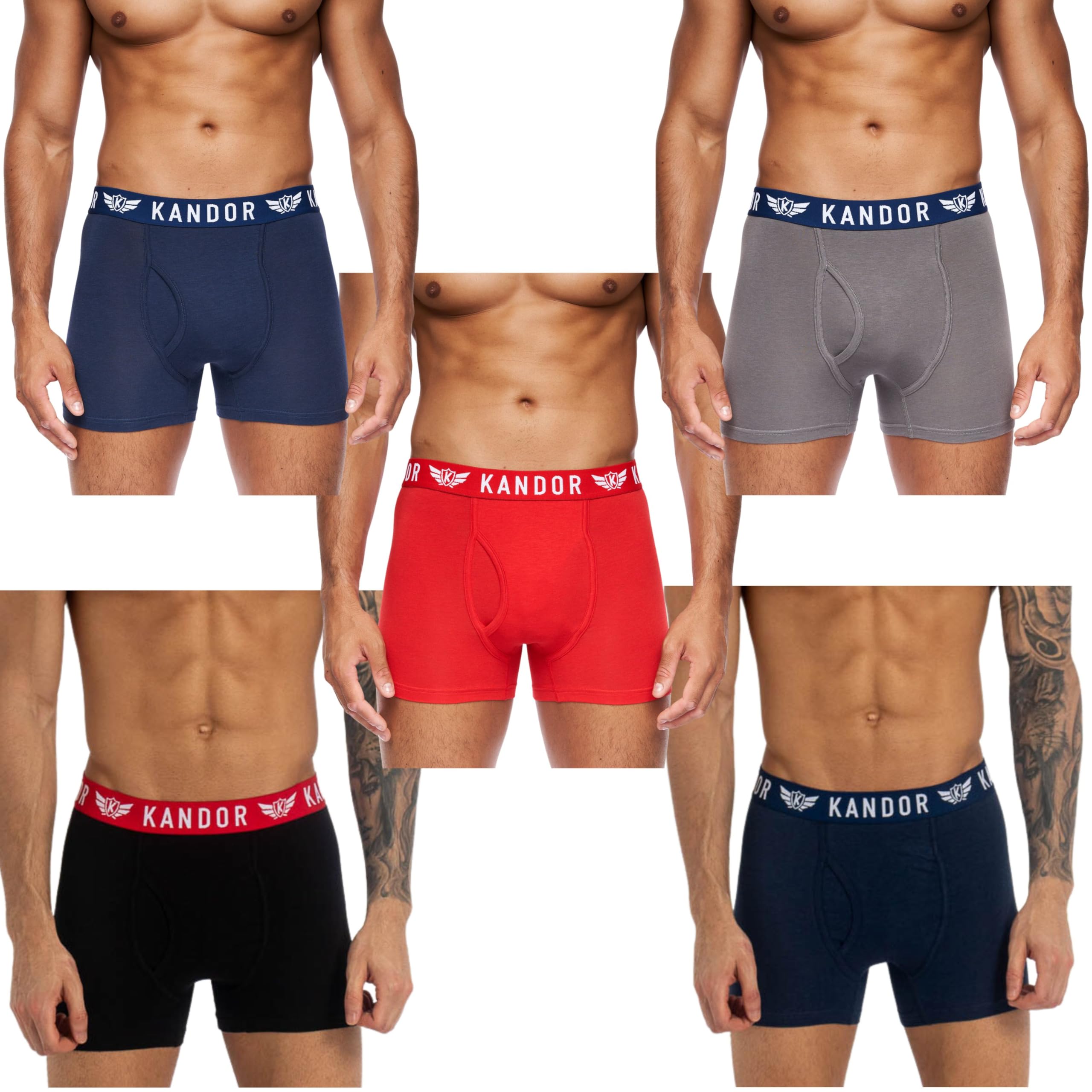 Kandor Herren Bambers Bambus Boxershorts (5er Pack) Premium Bambus-Baumwolle Stretch Unterwäsche Multipack mit atmungsaktivem Stoff & elastischem Bund Größen S-XXL